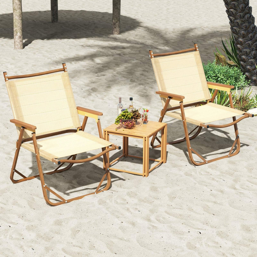 Folding Camp Chairs Set of 2 Lightweight Beach Chairs-Beige
