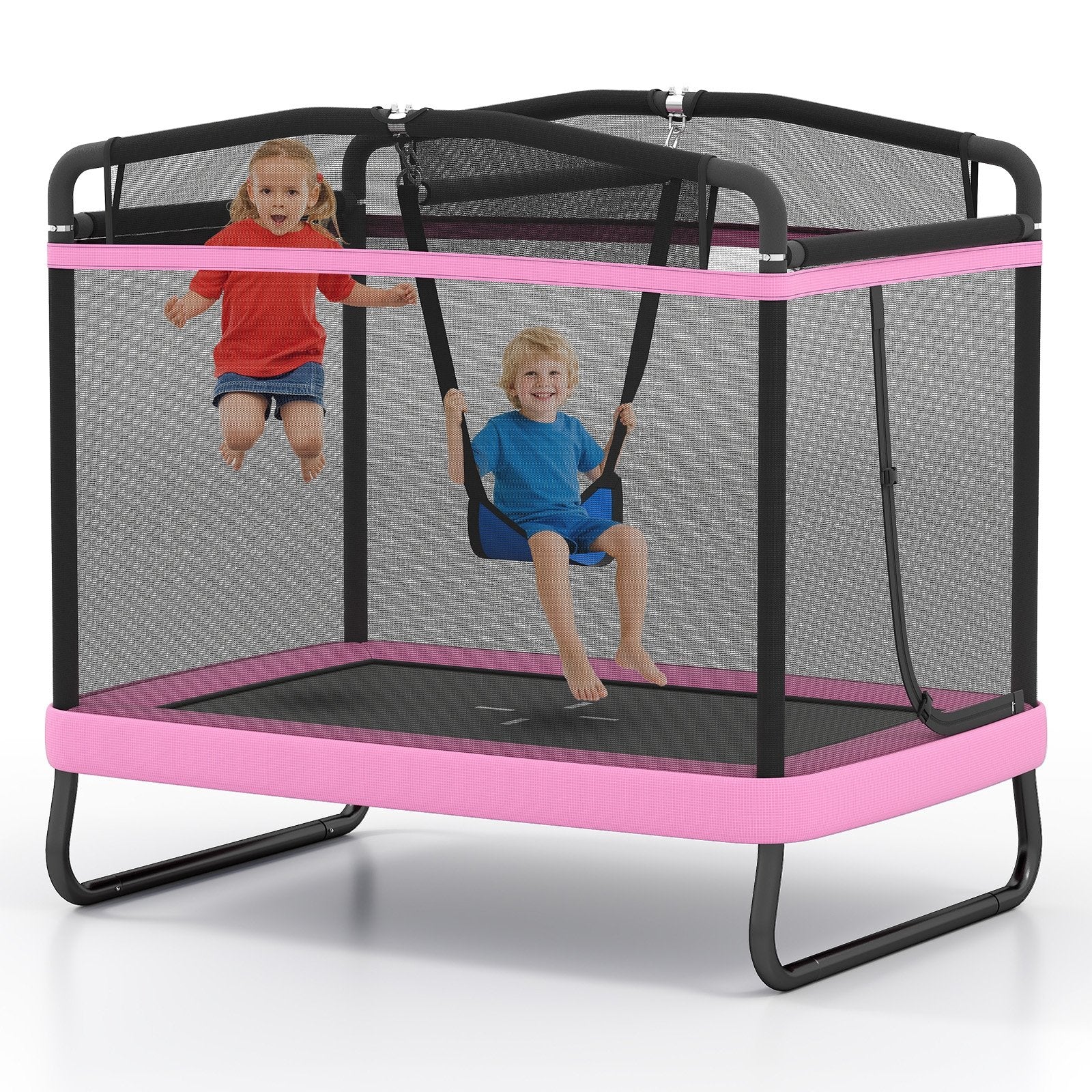 6 FT Kids Trampoline with Swing and Horizontal Bar Small Rectangle Trampoline-Blue