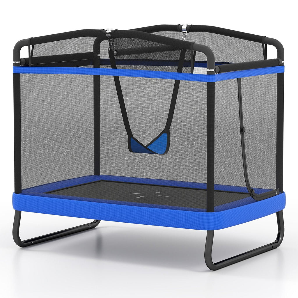 6 FT Kids Trampoline with Swing and Horizontal Bar Small Rectangle Trampoline-Blue