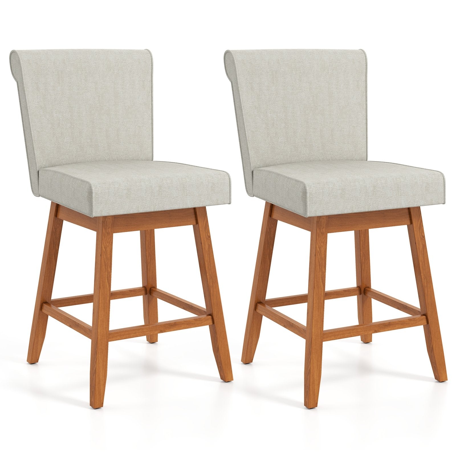 27 Inch Counter Height Bar Chairs with Rubber Wood Legs Set of 2-Beige