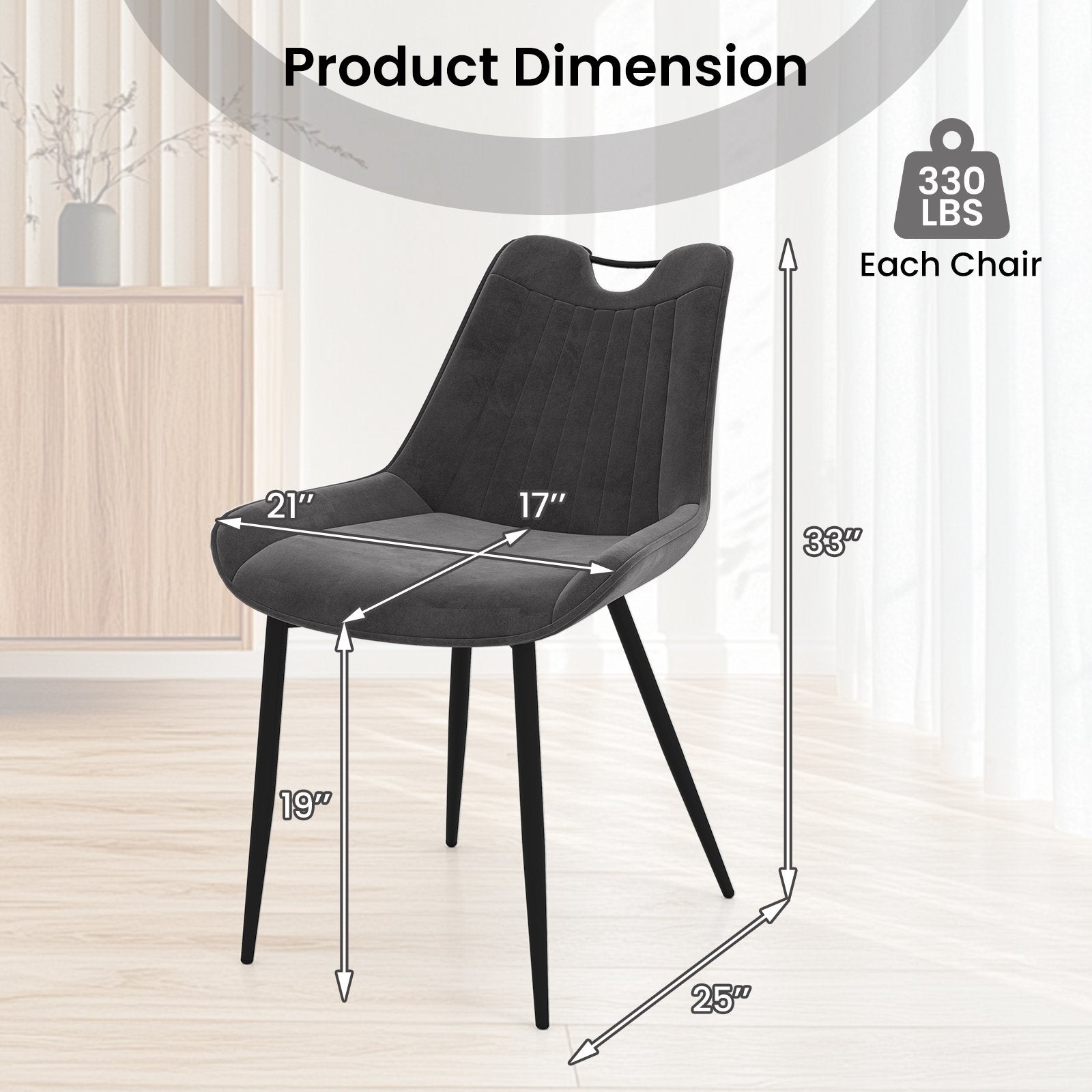 Dining Chair Set of 4 Faux Leather Upholstered Kitchen Chairs with Metal Legs-Black