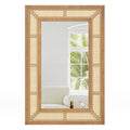 Rattan Decorative Wall Mirror with Wooden Frame for Bathroom and Living Room-Natural