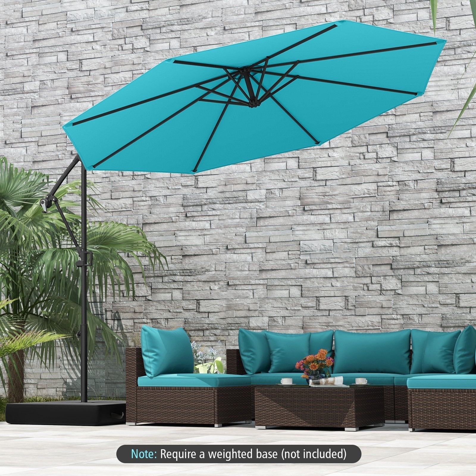 10 Feet Offset Hanging Umbrella with Base and Infinite Tilt-Beige