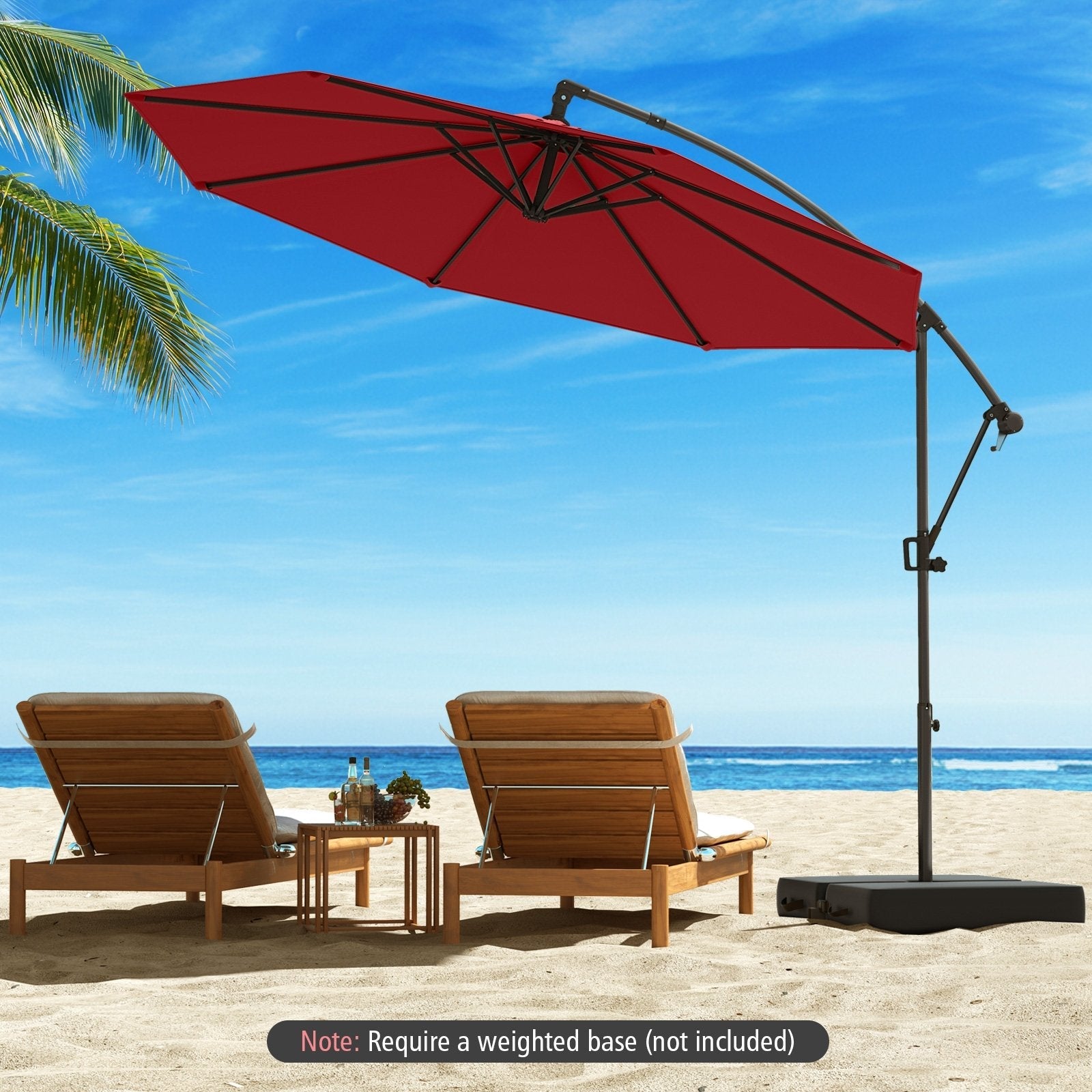 10 Feet Offset Hanging Umbrella with Base and Infinite Tilt-Beige