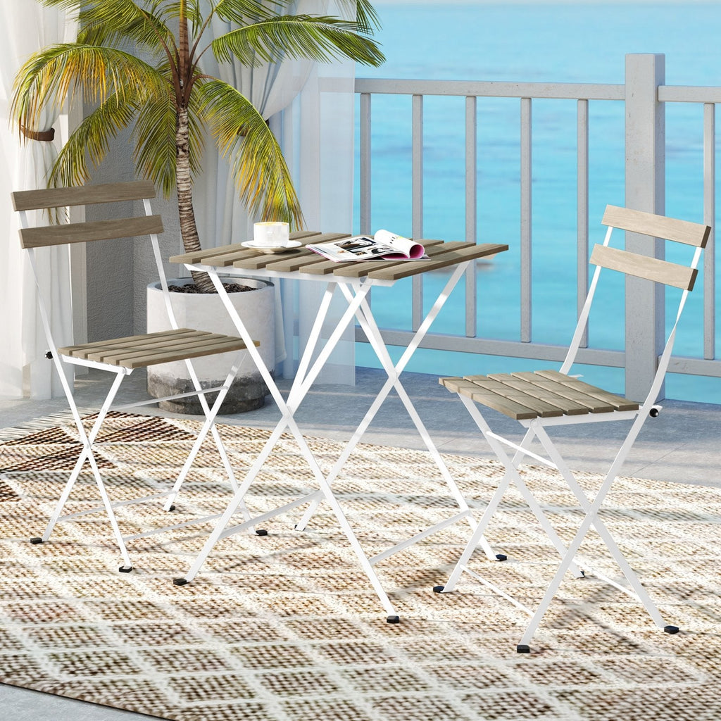 3 Piece Patio Acacia Wood Bistro Set with Slatted Seat and Tabletop-Brown