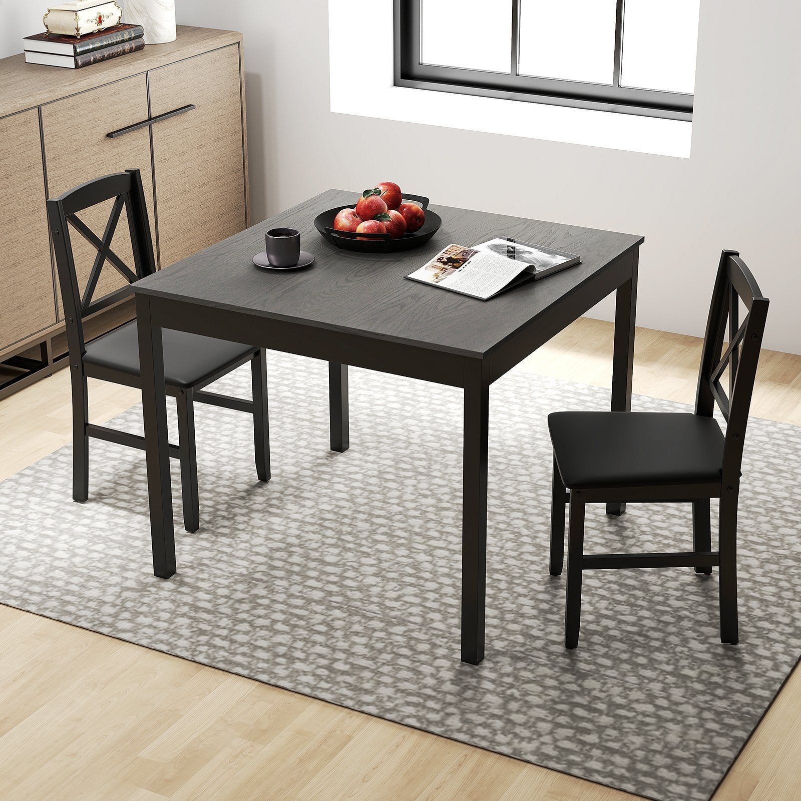 3-Piece Dining Table Set Wooden Square Kitchen Table for 2 People-Brown