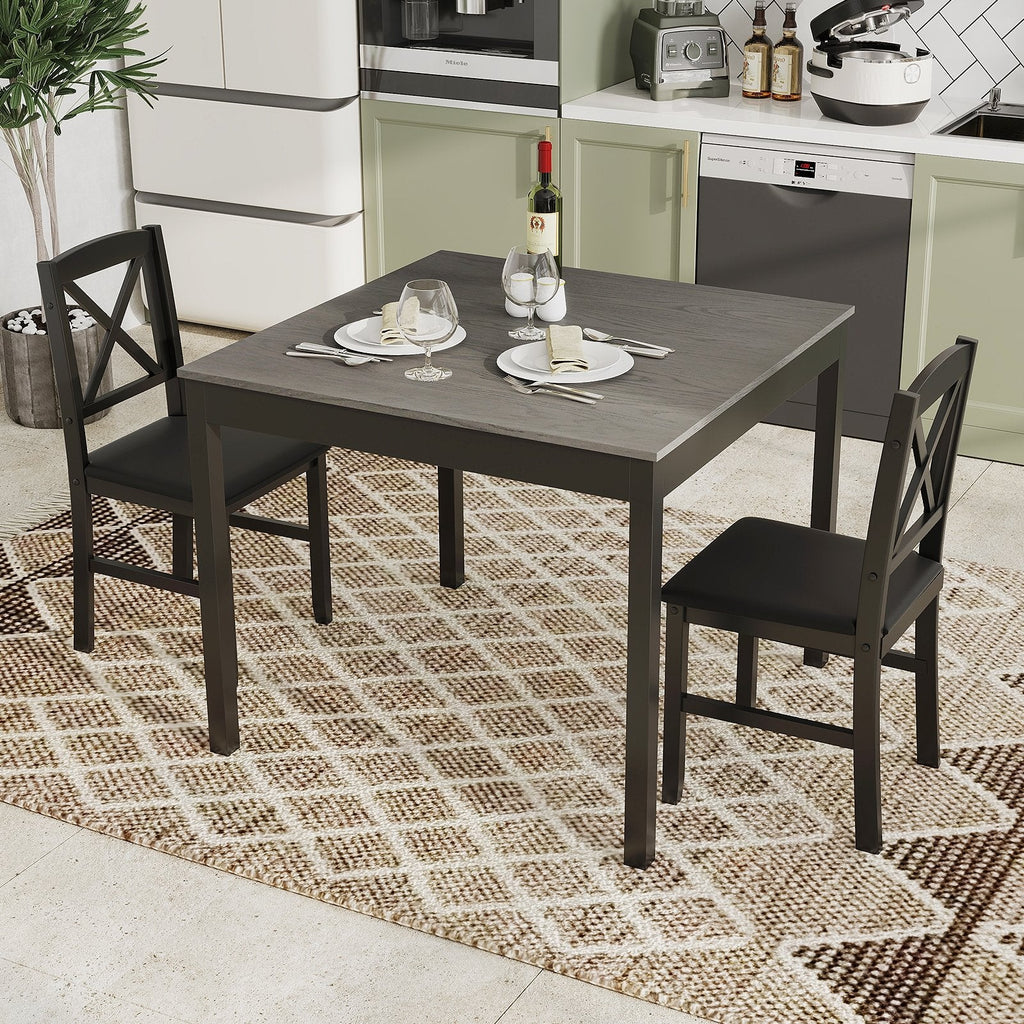 3-Piece Dining Table Set Wooden Square Kitchen Table for 2 People-Brown
