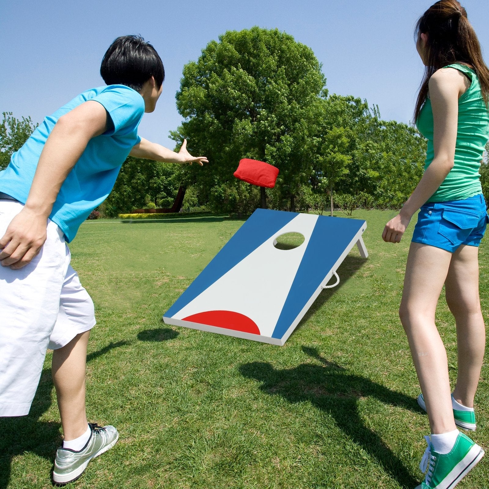 3 x 2FT Cornhole Board Set  Portable Cornhole Board with Foldable Legs and Side Handle-Blue