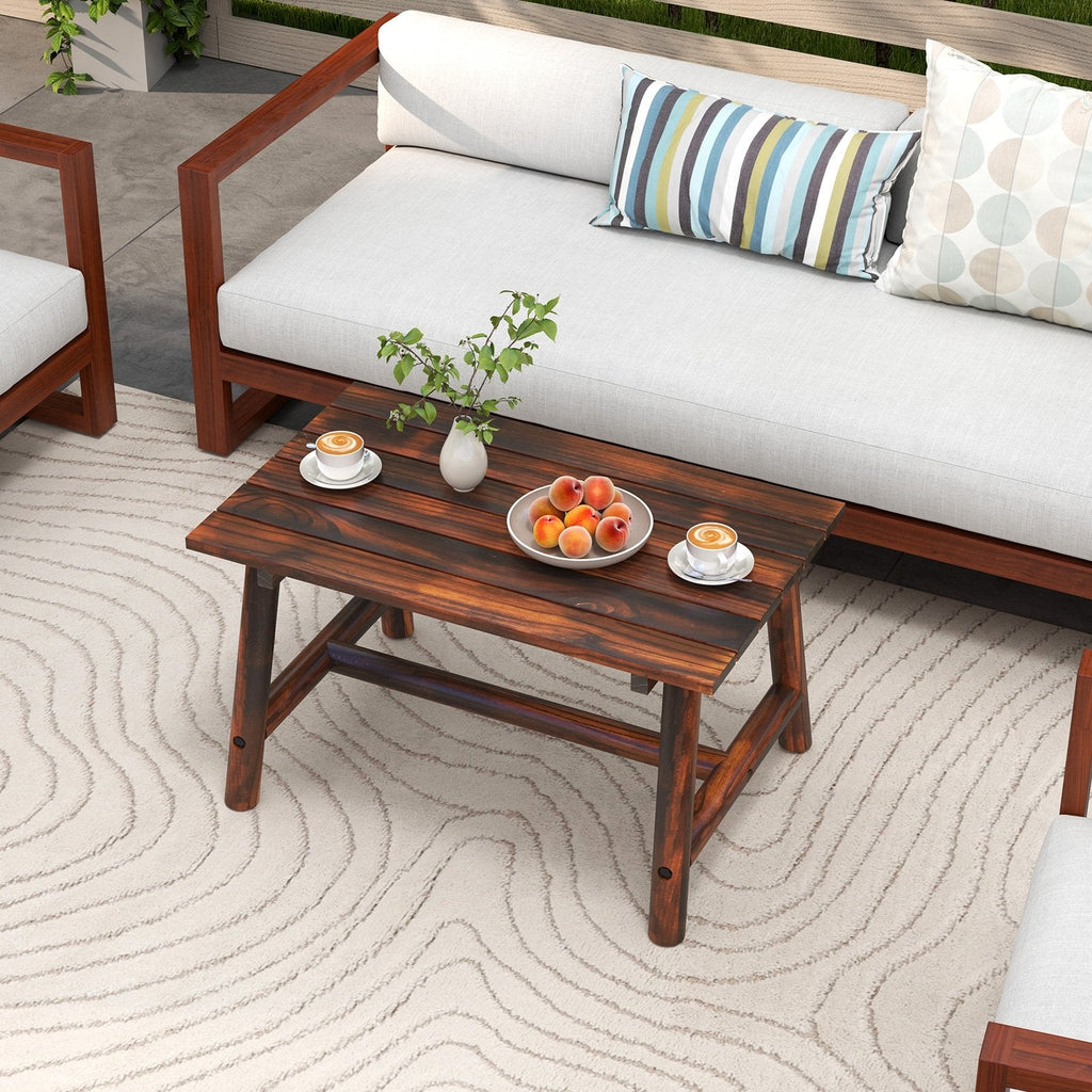 Solid Wood Patio Table with Slatted Tabletop for Garden Lawn Porch Balcony Poolside Living Room-Brown