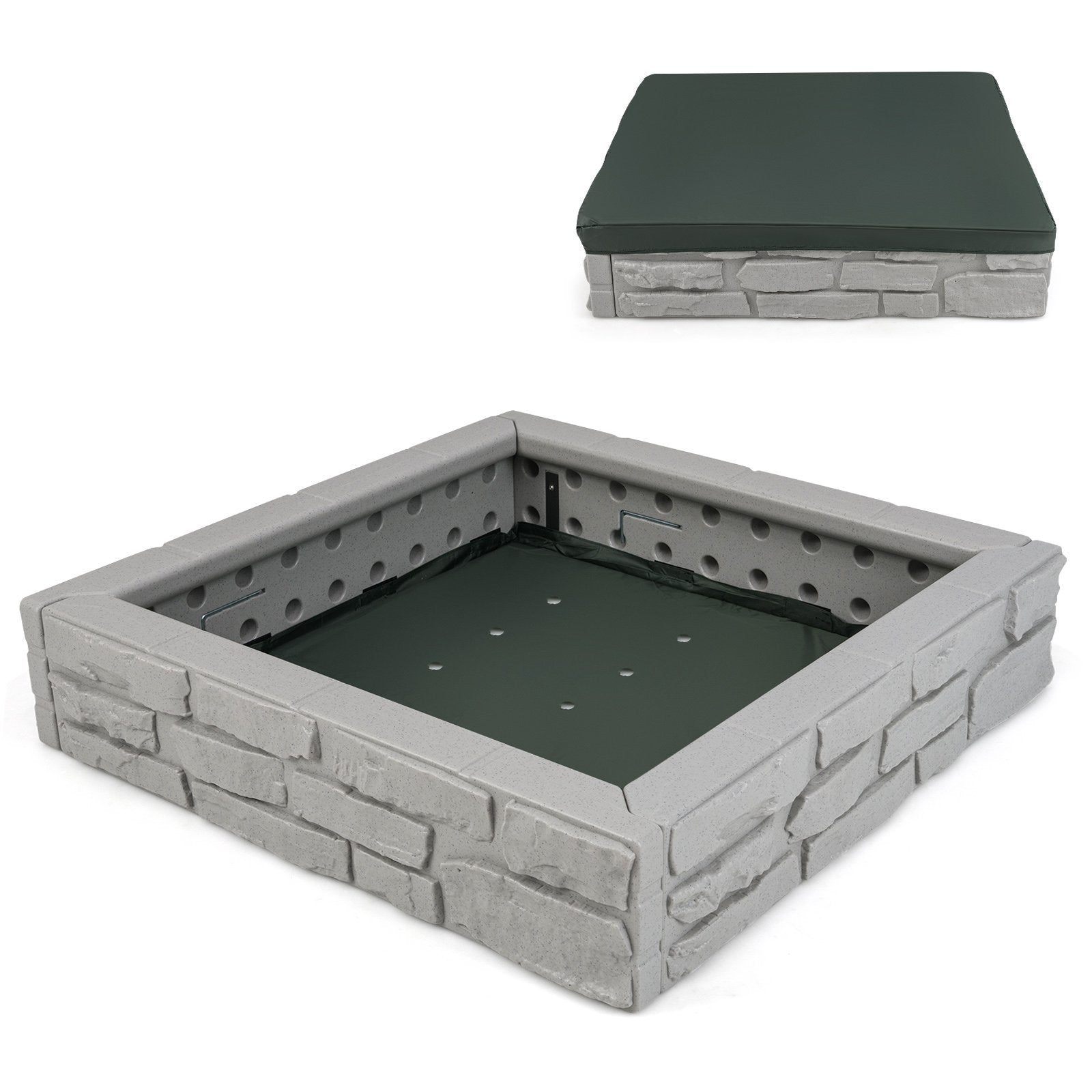 2-In-1 HDPE Kids Sandbox with Cover and Bottom Liner-Brown