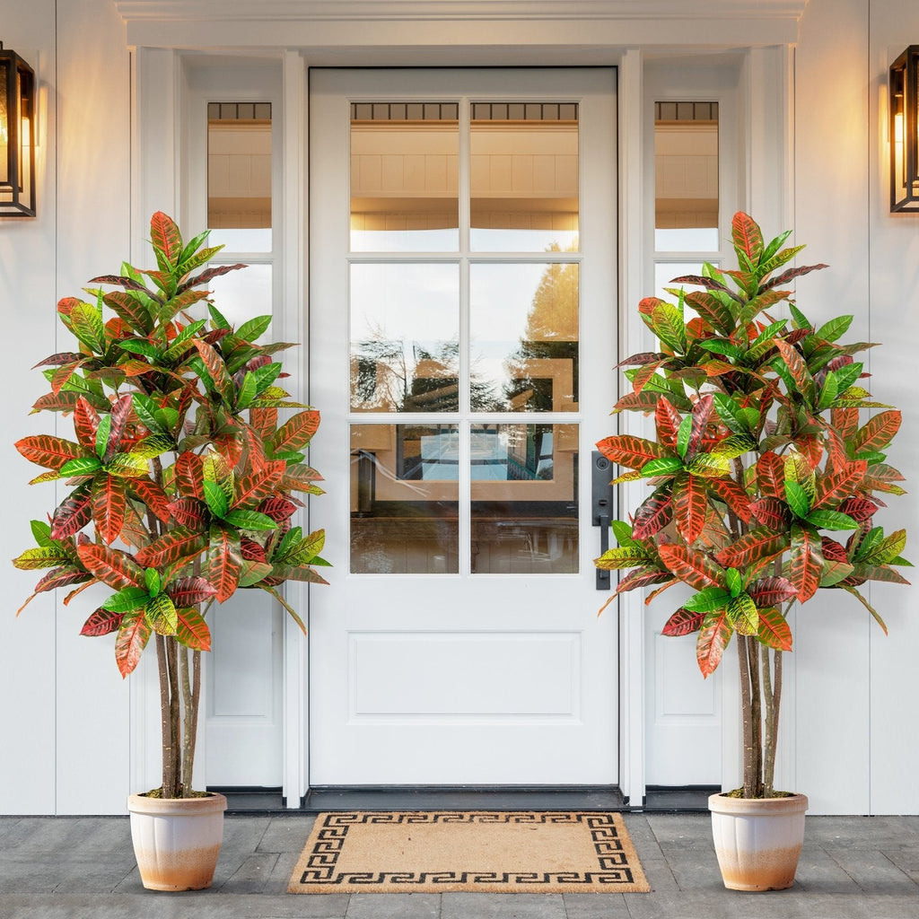 5 FT Tall Artificial Croton Plant with Gradient Leaves and Nursery Pot-2 Peice