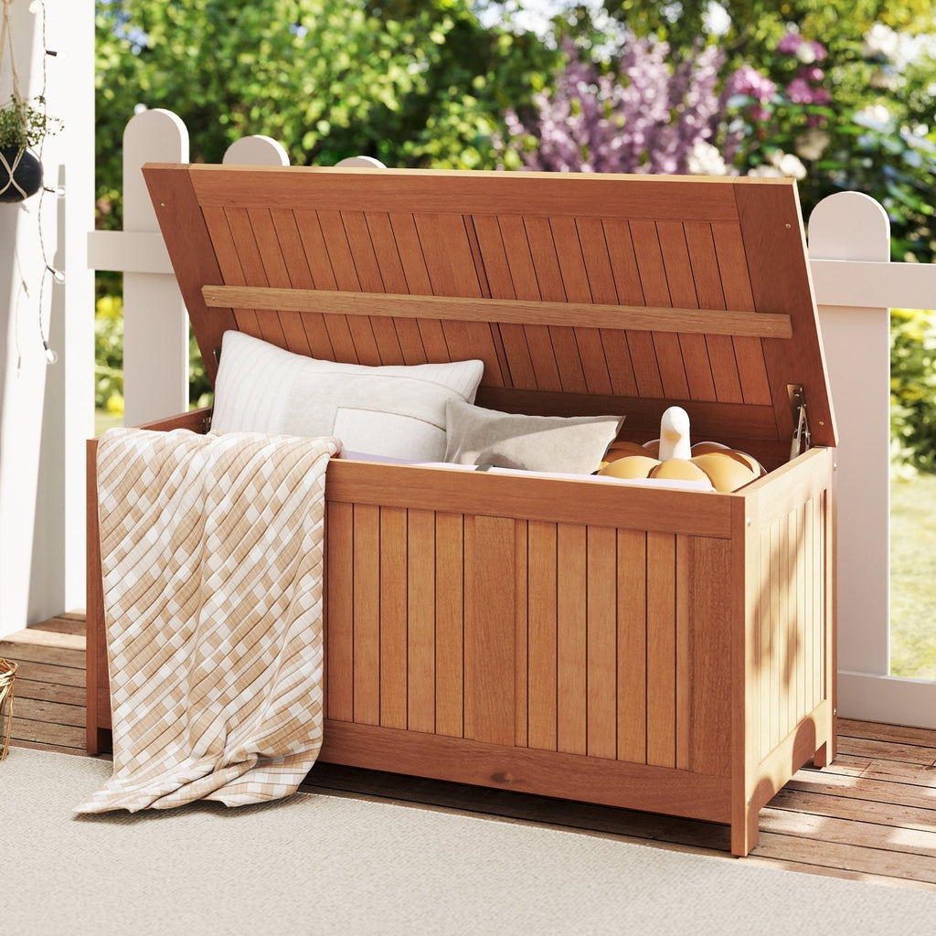 58 Gallon 3-in-1 Patio Wood Deck Box with Flip Top for Cushions