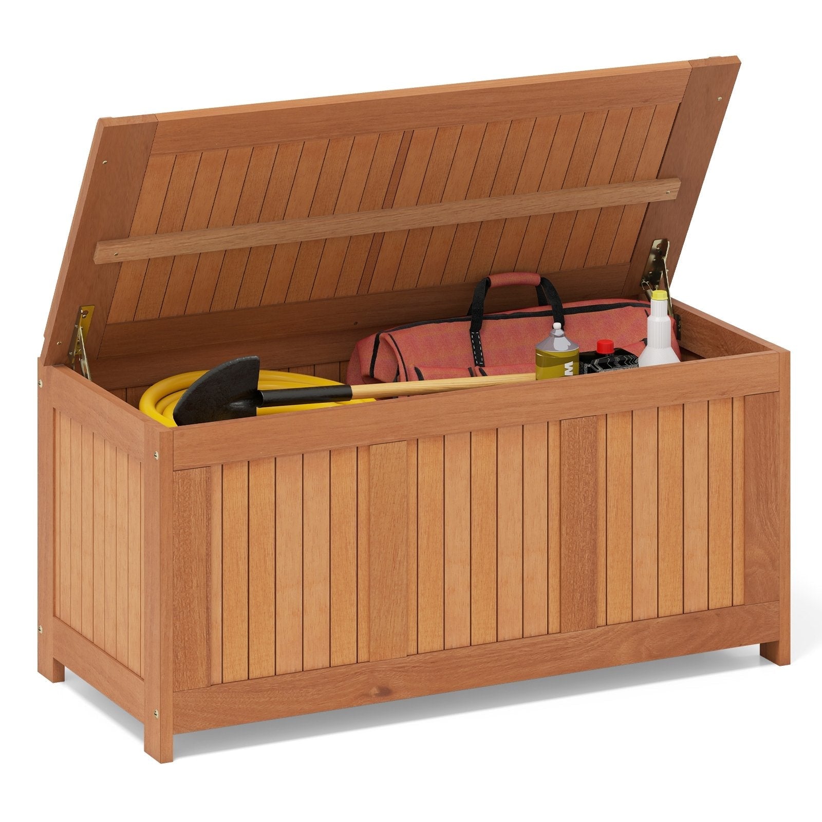 58 Gallon 3-in-1 Patio Wood Deck Box with Flip Top for Cushions