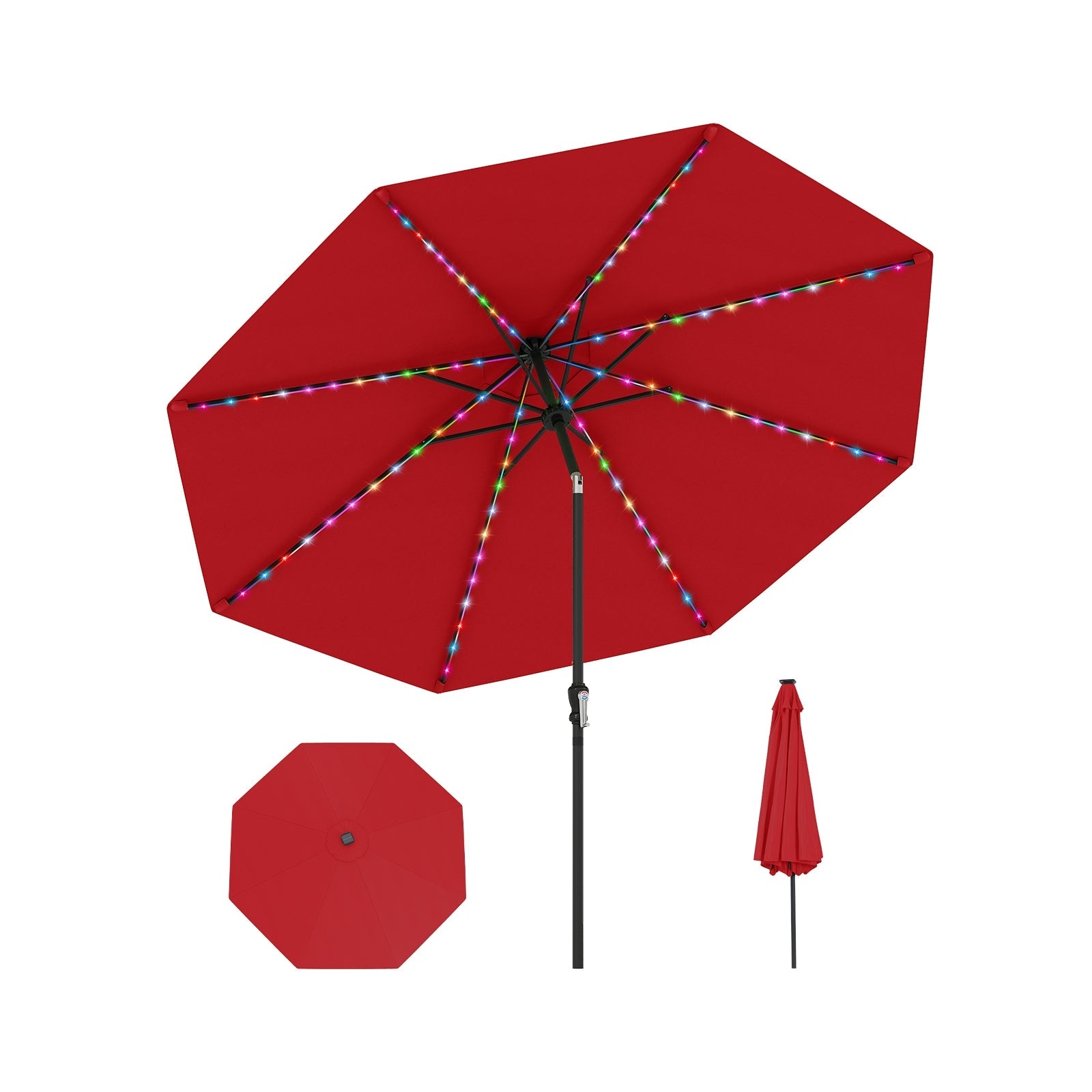 10 Feet Solar Patio Umbrella with 96 Multi-Colored Flowing LED Lights and Tilt Adjustment-Beige