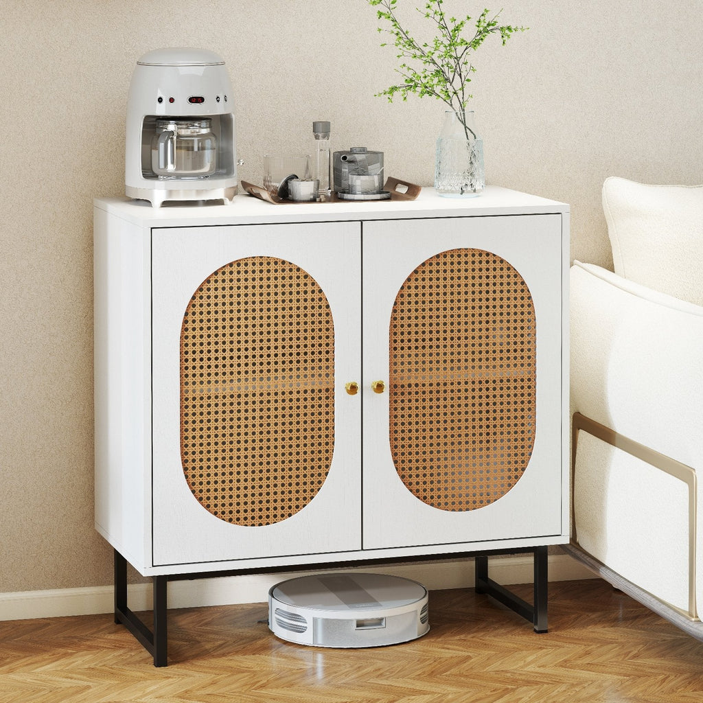 Buffet Cabinet Rattan Storage Cabinet with 2 Doors and Adjustable Shelf-Natural