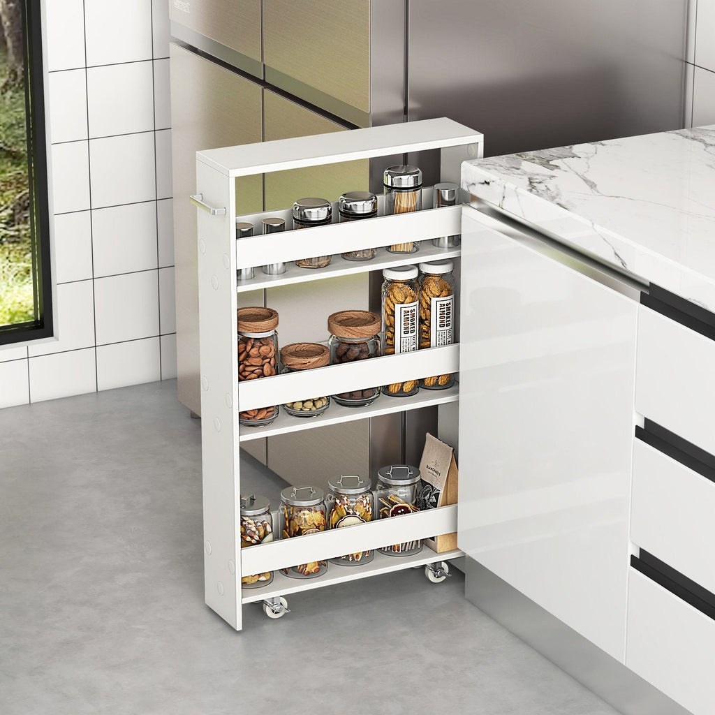 Rolling Kitchen Slim Storage Cart Mobile Shelving Organizer with Handle-Gray
