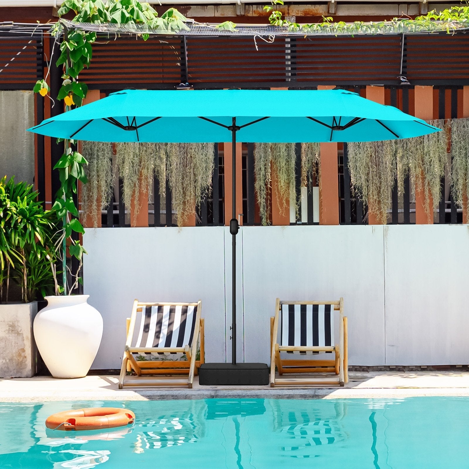 13 Feet Double-Sided Patio Twin Table Umbrella with Crank Handle-Beige