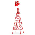 8 Feet Windmill Metal Ornamental Wind Wheel Weather Resistant-Red
