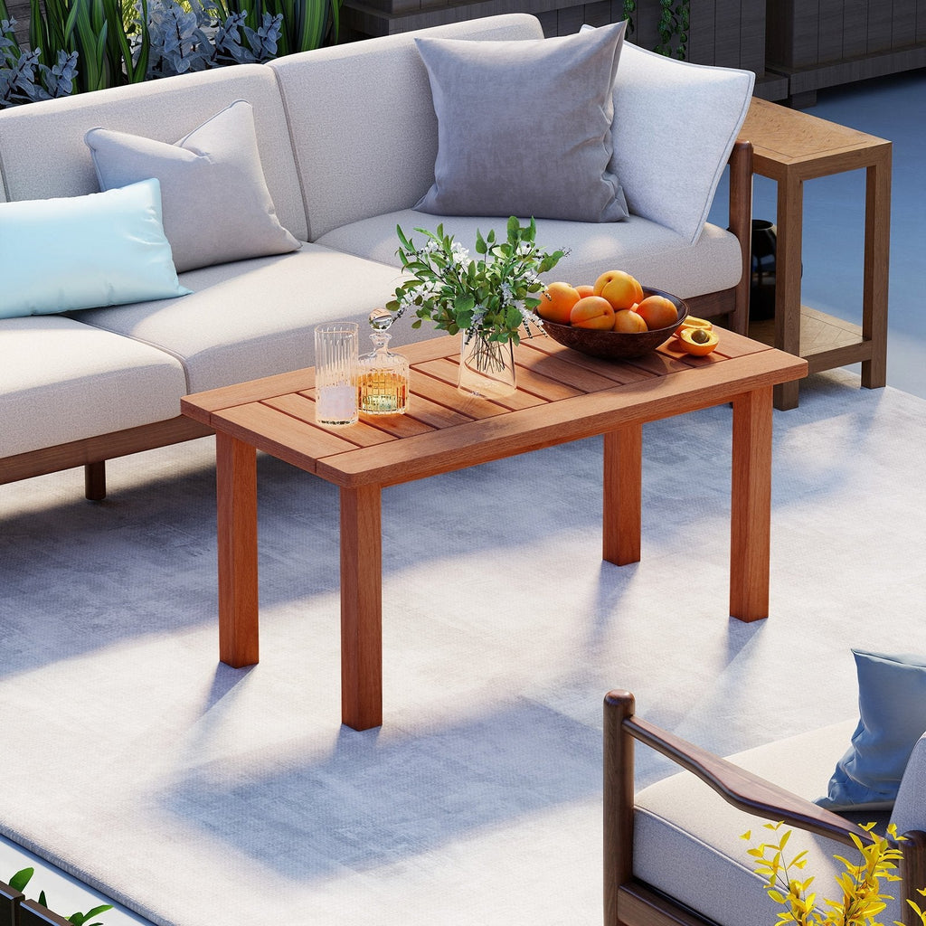 Patio Coffee Table with Slatted Tabletop for Deck  Poolside