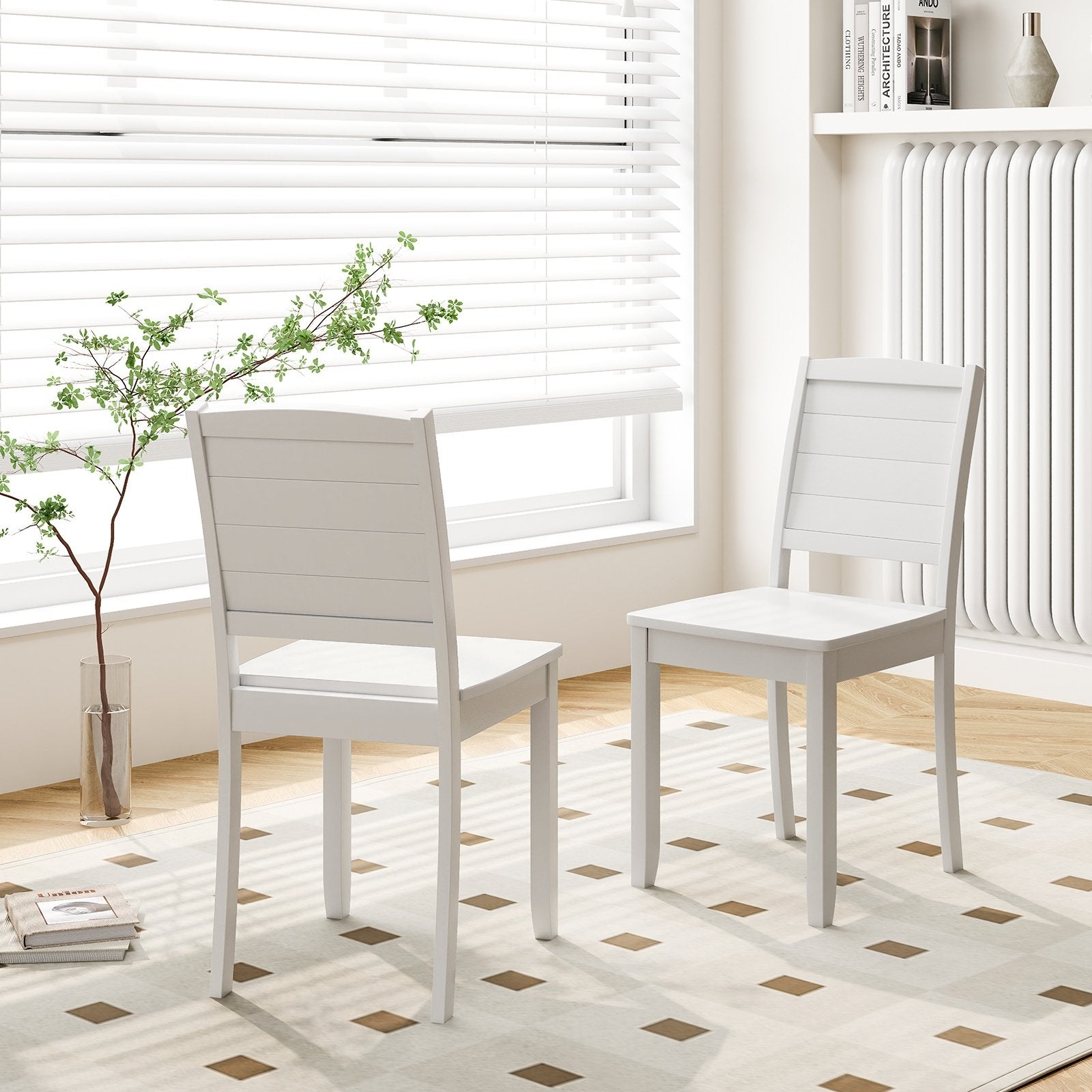 Wood Dining Chair Set of 2 Armless Kitchen Chairs with Rubber Wood Legs-Black