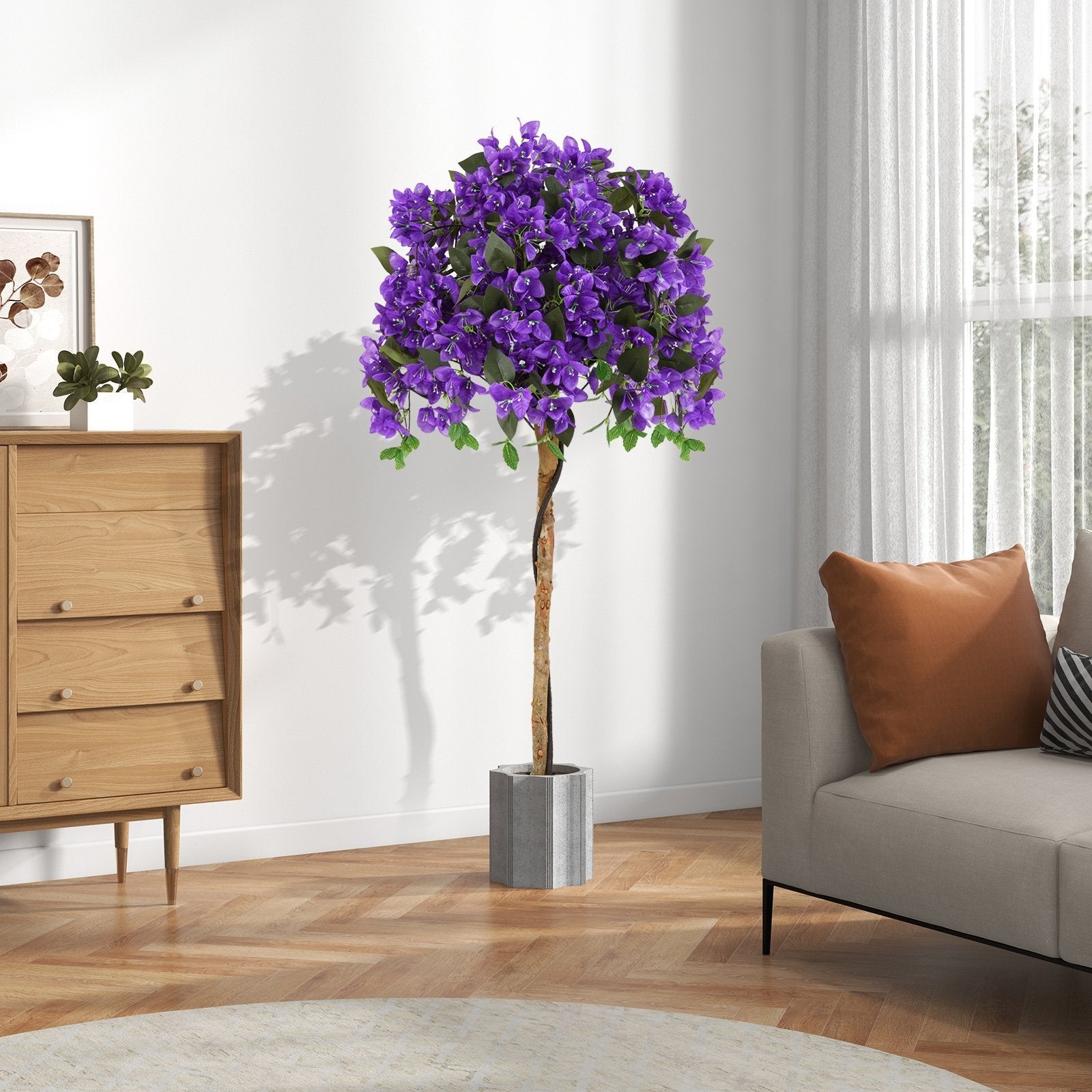 4.5 Feet Artificial Azalea Tree with Cement Pot-Purple
