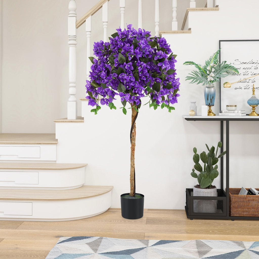 4.5 Feet Artificial Azalea Tree with Cement Pot-Purple