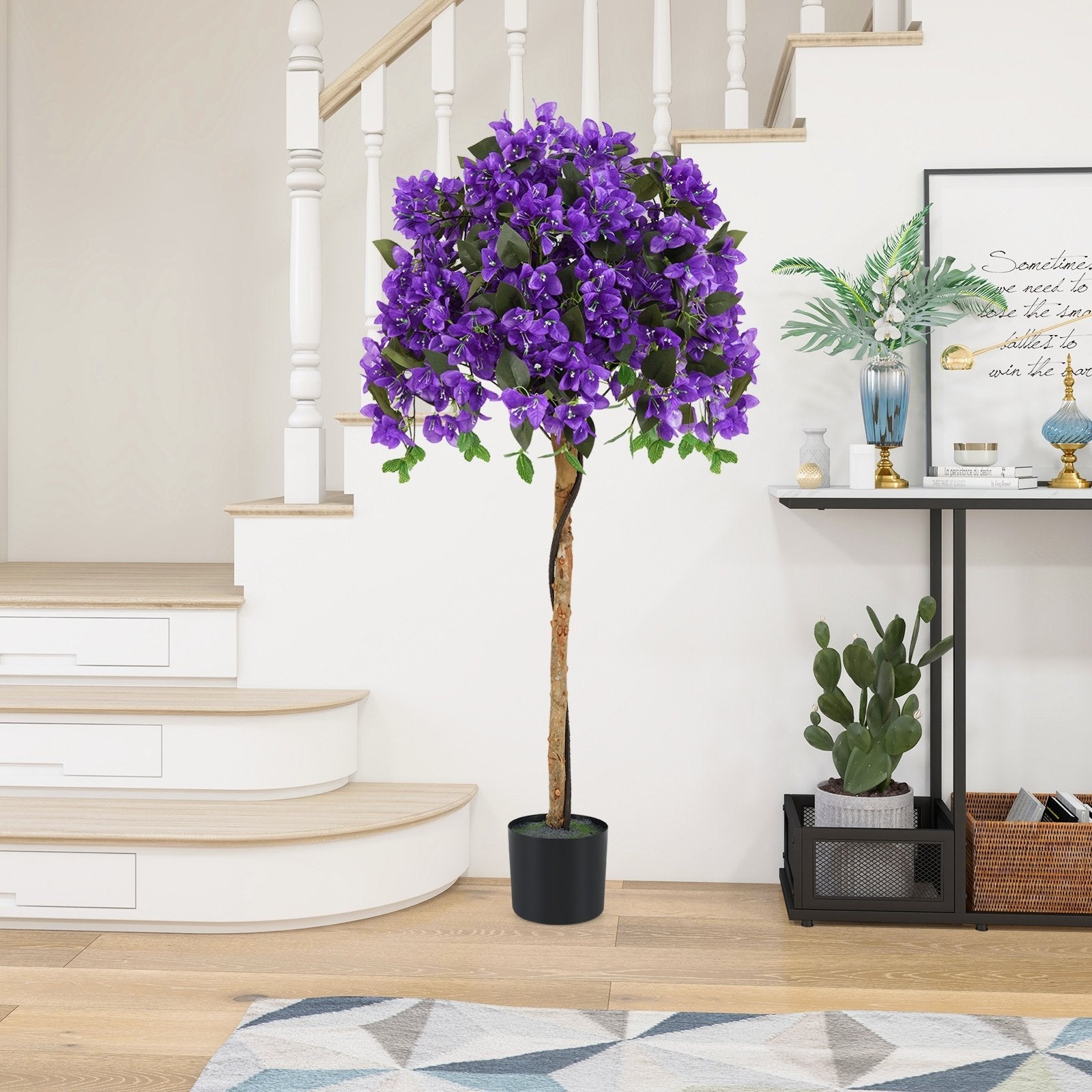 4.5 Feet Artificial Azalea Tree with Cement Pot-Purple