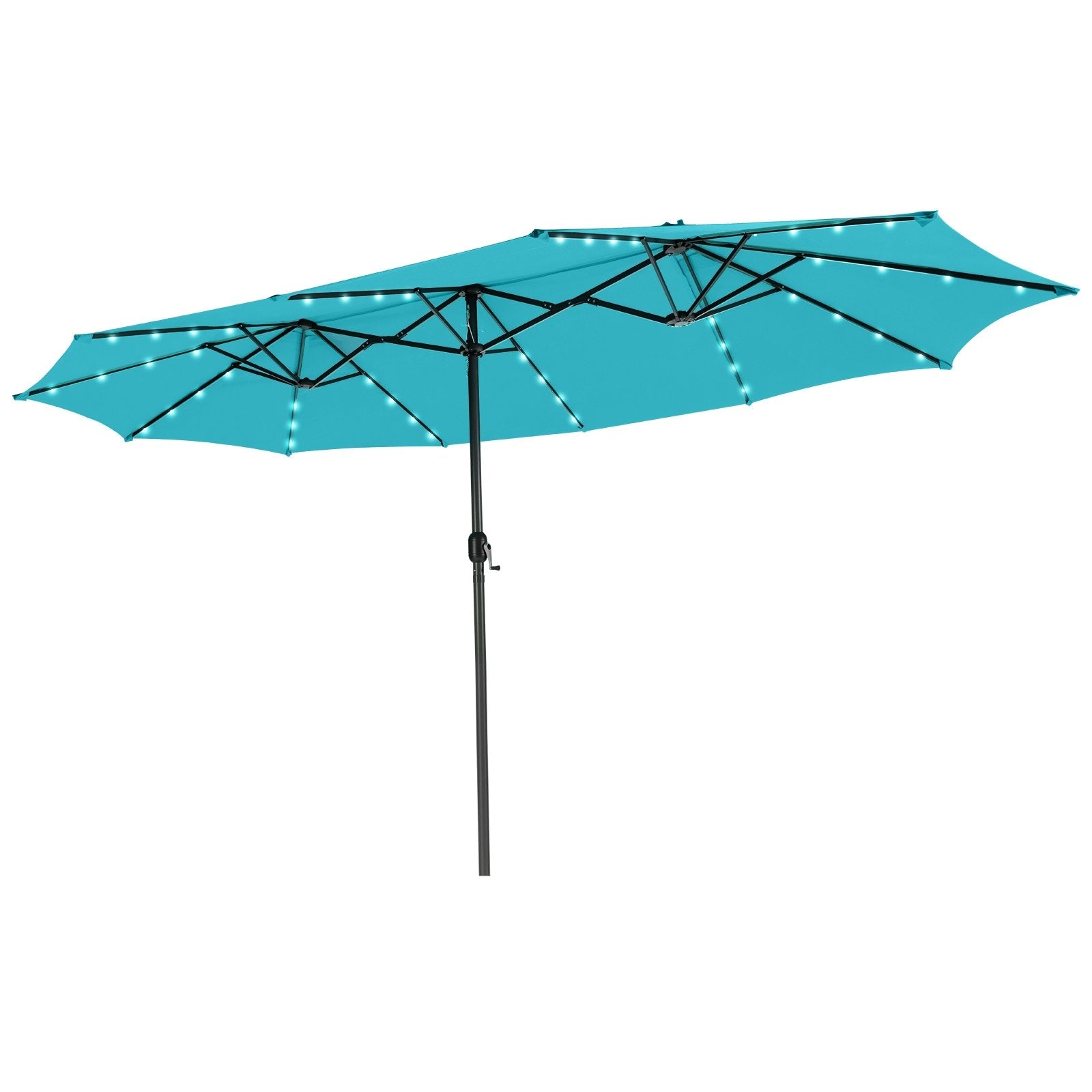 15 Feet Twin Patio Umbrella with 48 Solar LED Lights-Beige