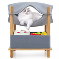 2-Tier Wooden Cat House with Semi-enclosed Condo and Removable Clothes-Gray