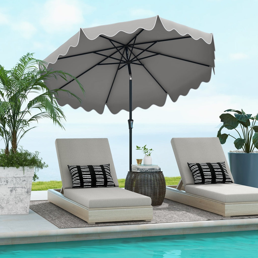 9 Feet Patio Umbrella with Crank Handle and Push Button Tilt-Beige