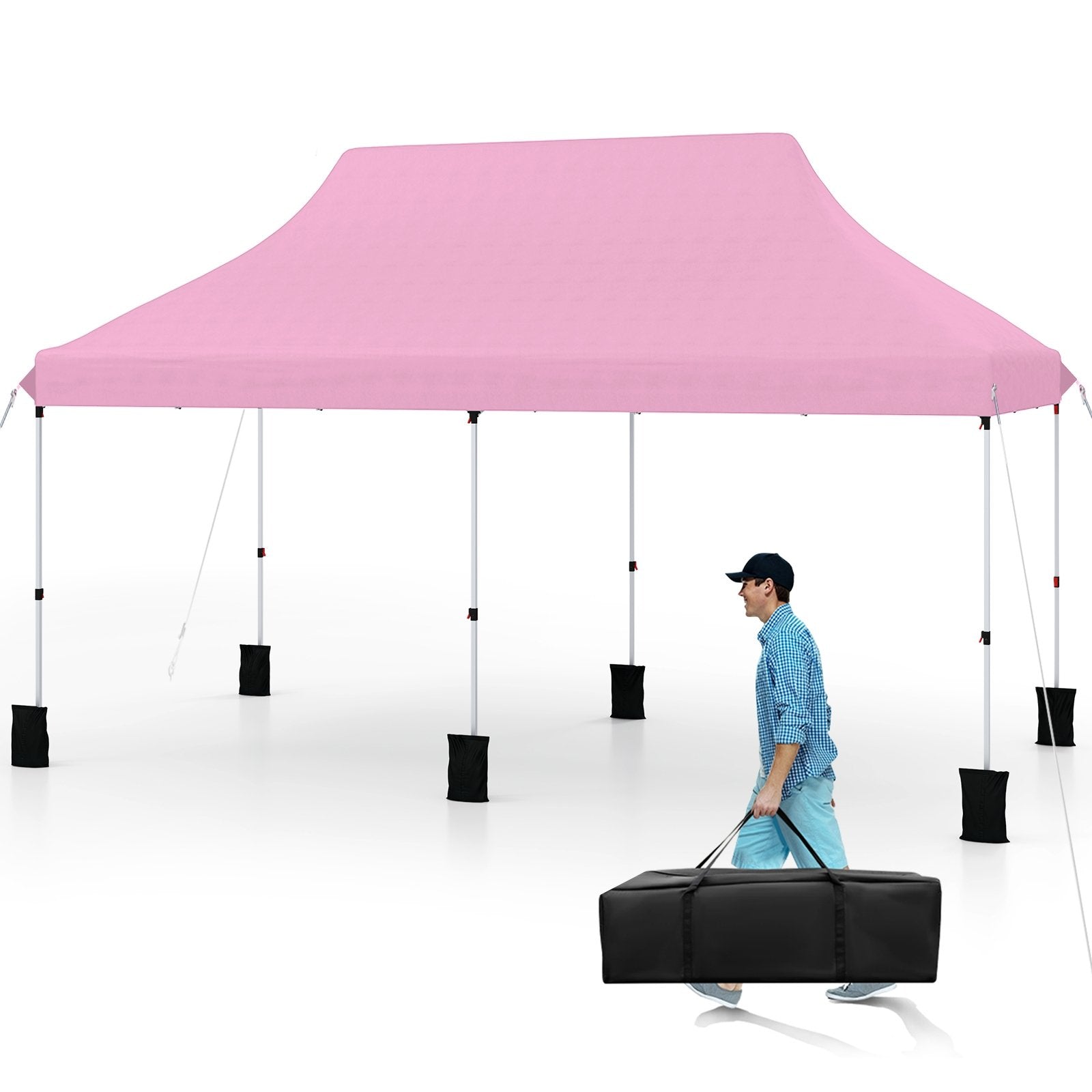 10 X 20 FT Pop up Canopy Tent Foldable Portable Outdoor Gazebo with Carry Bag-Black