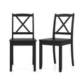 Wood Dining Chair Set of 2 with Rubber Wood Legs and Curved Backrest-Black