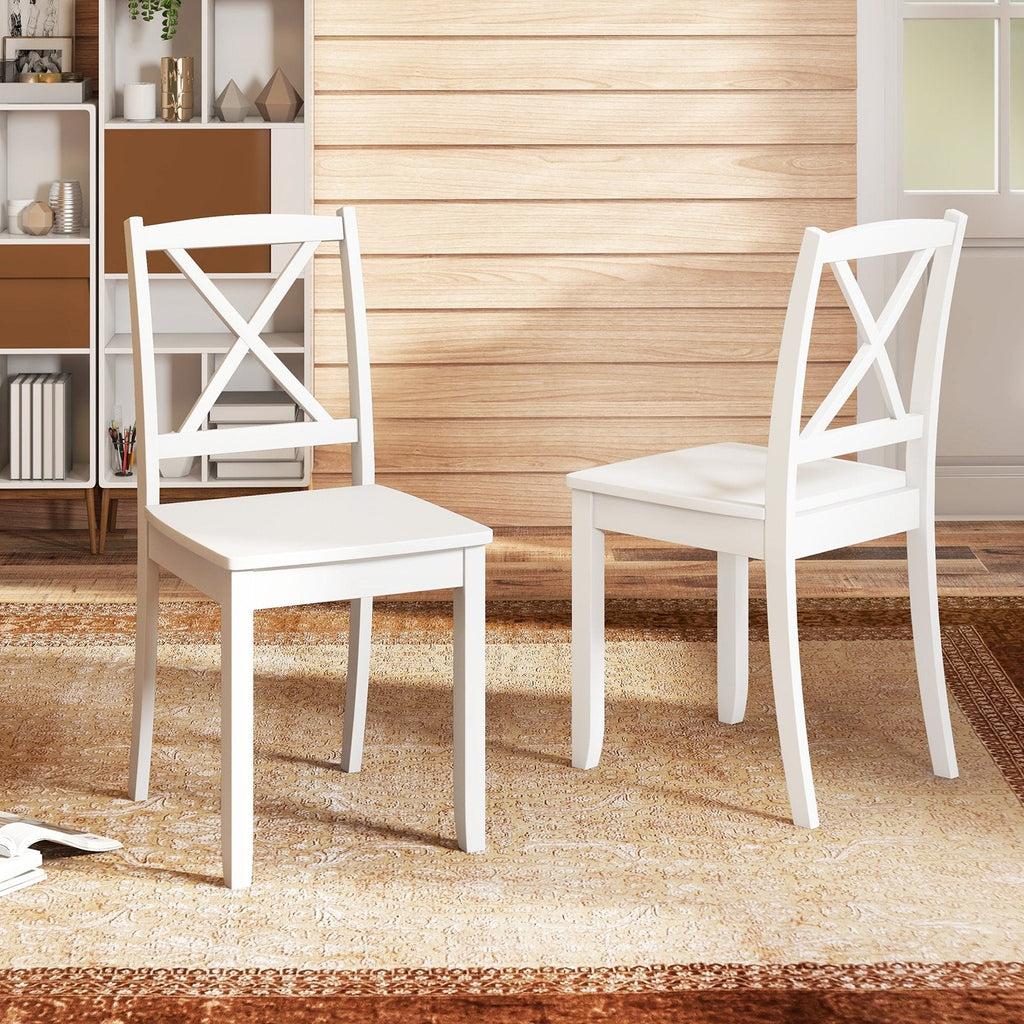 Wood Dining Chair Set of 2 with Rubber Wood Legs and Curved Backrest-Black