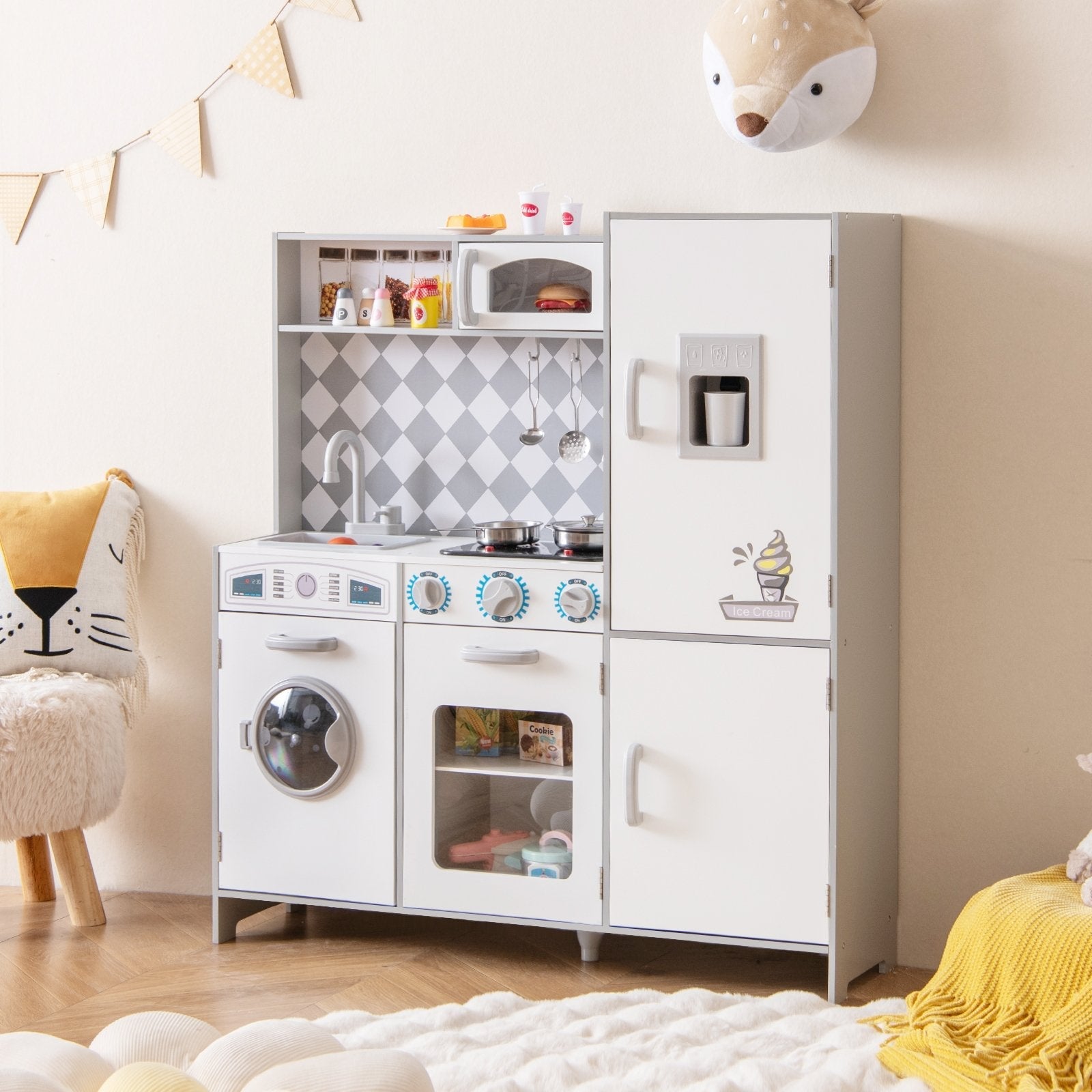 Pretend Play Kitchen for Kids Aged 3+ with Real Sounds and Lights-White