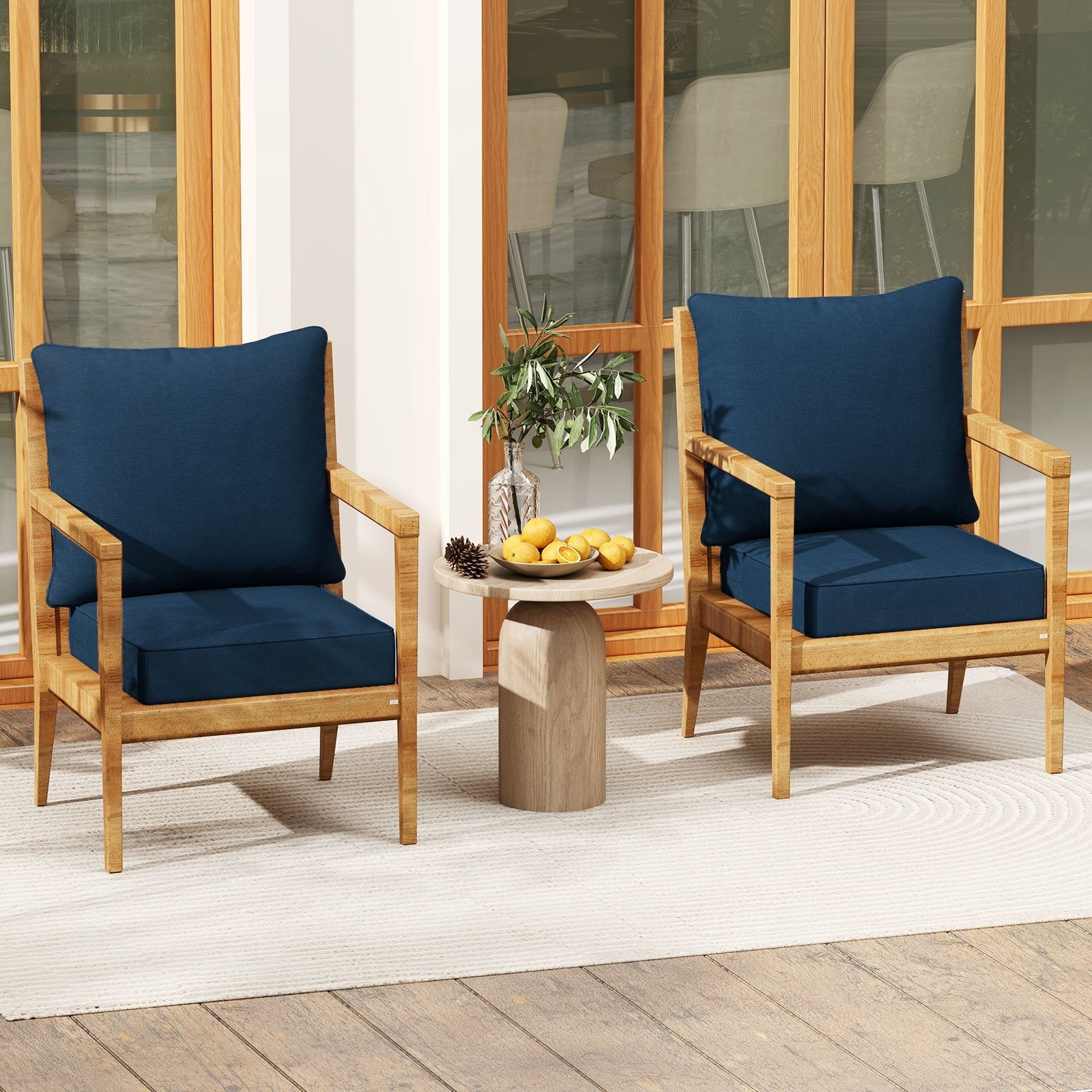 Deep Seat Chair Cushion Pads Set with Rope Belts for Indoor and Outdoor-Beige
