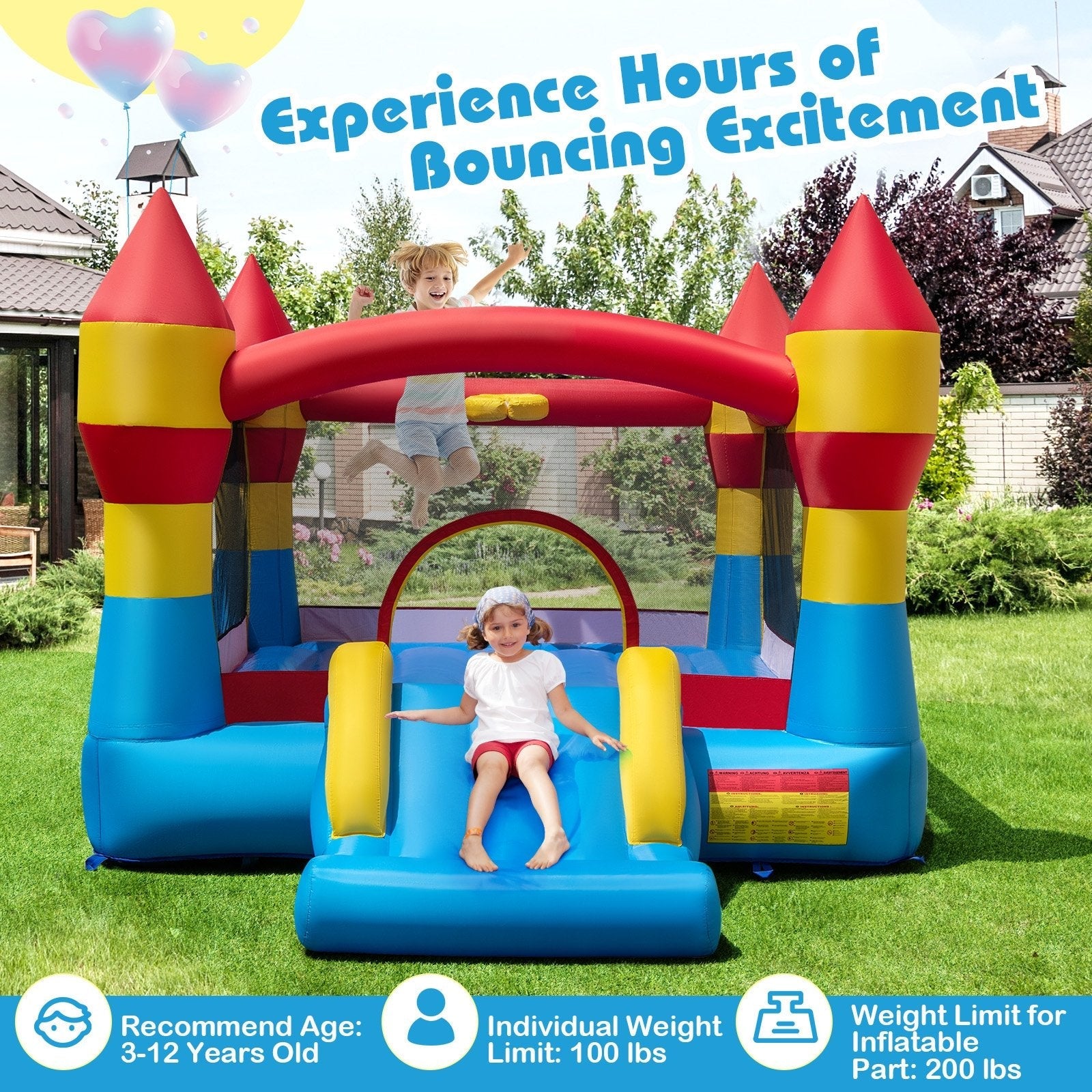 3-in-1 Kids Bouncer with Slide with 480W Blower for Yard