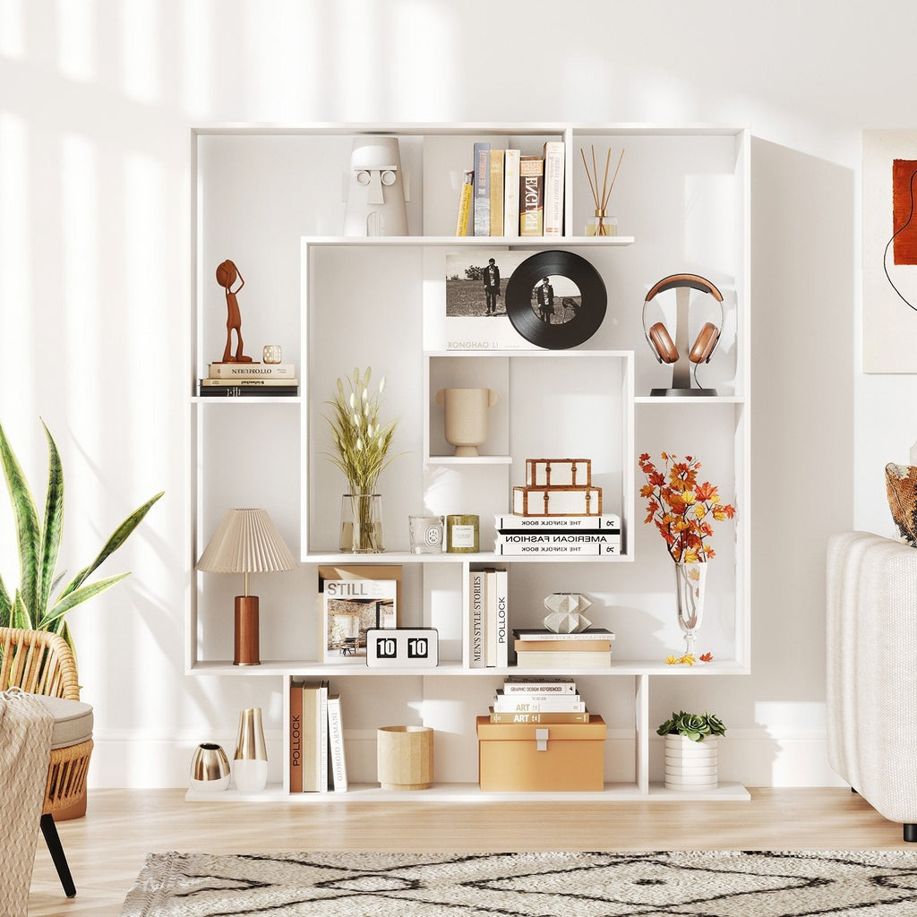 7-Tier Bookshelf  Open Display Shelf Rack for Home Office-Rustic Brown