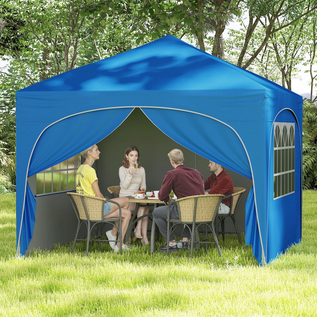 10 X 10 FT Pop up Canopy Tent with 4 Removable Sidewall-Blue