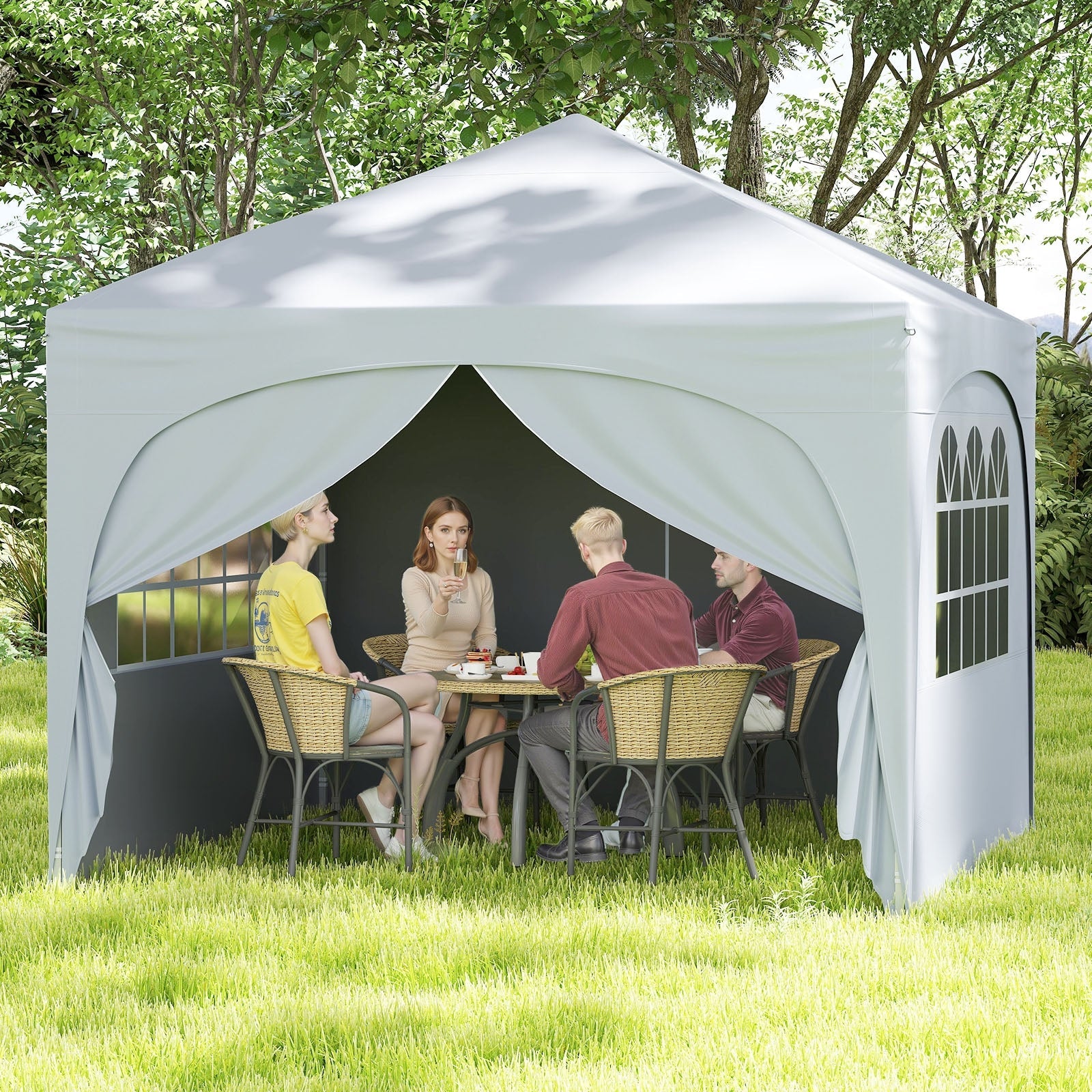 10 X 10 FT Pop up Canopy Tent with 4 Removable Sidewall-Blue
