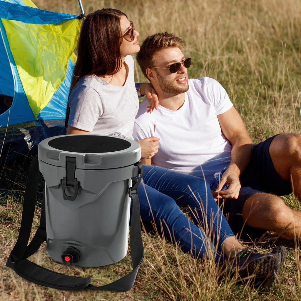 10 QT Drink Cooler Insulated Ice Chest with Spigot Flat Seat Lid and Adjustable Strap-Beige