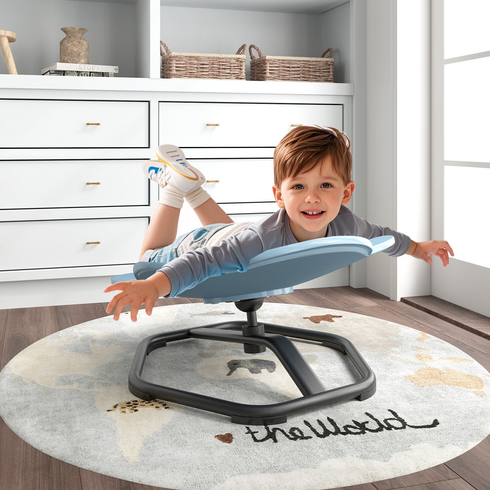Kids Sensory Swivel Chair Elephant 360° Spinning Chair with Non-Slip Metal Base-Blue