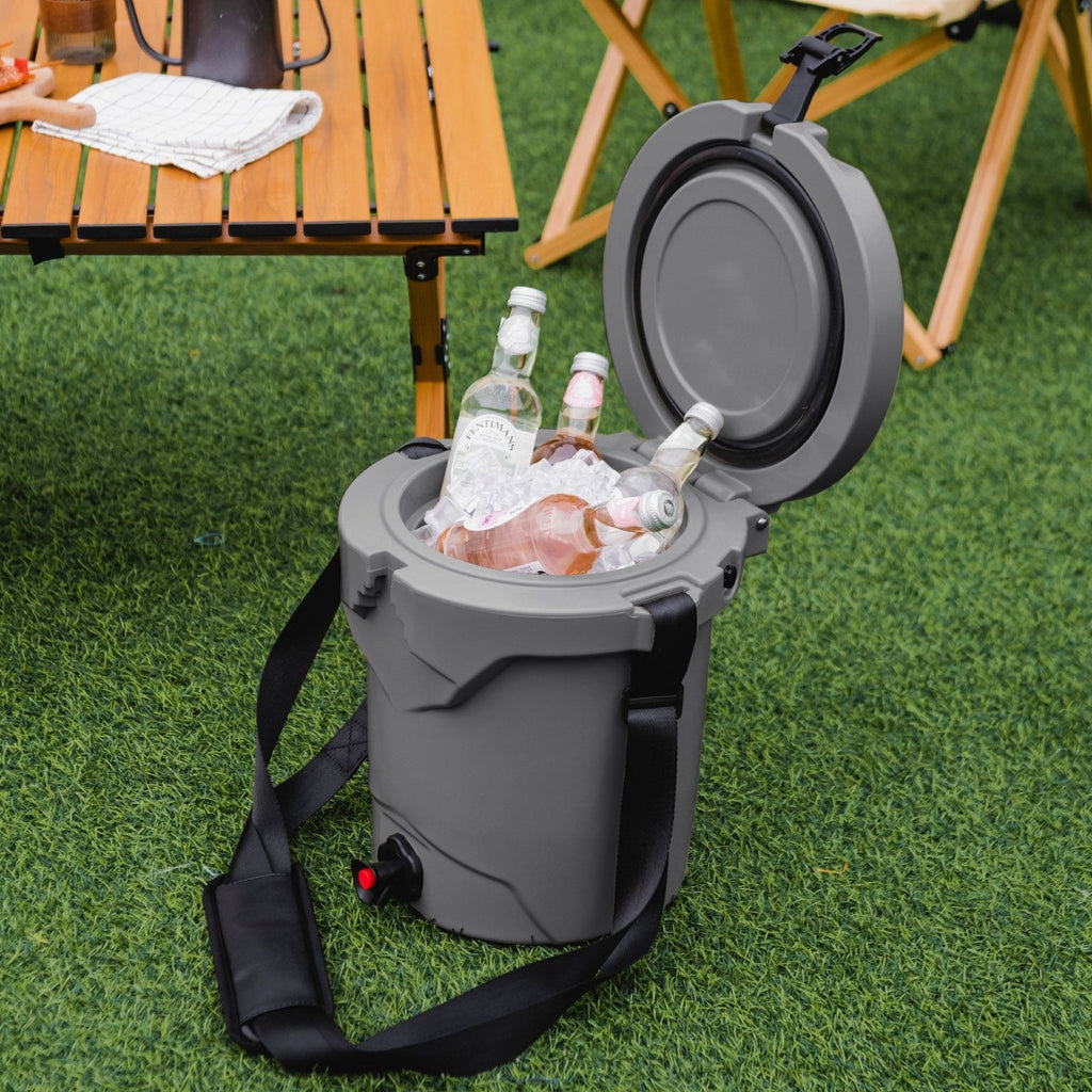 10 QT Drink Cooler Insulated Ice Chest with Spigot Flat Seat Lid and Adjustable Strap-Beige