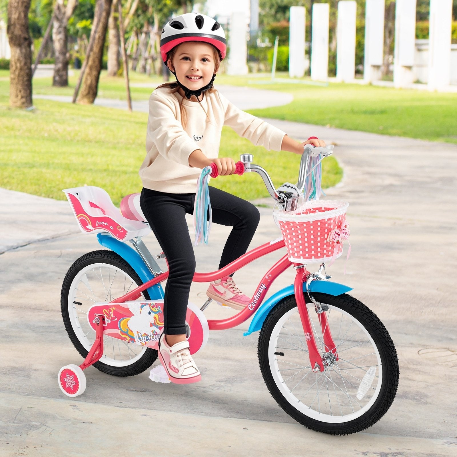 14 Inch Girls Bike for 3-5 Years Old Kids Bike with Doll Seat and Training Wheels-14 inches