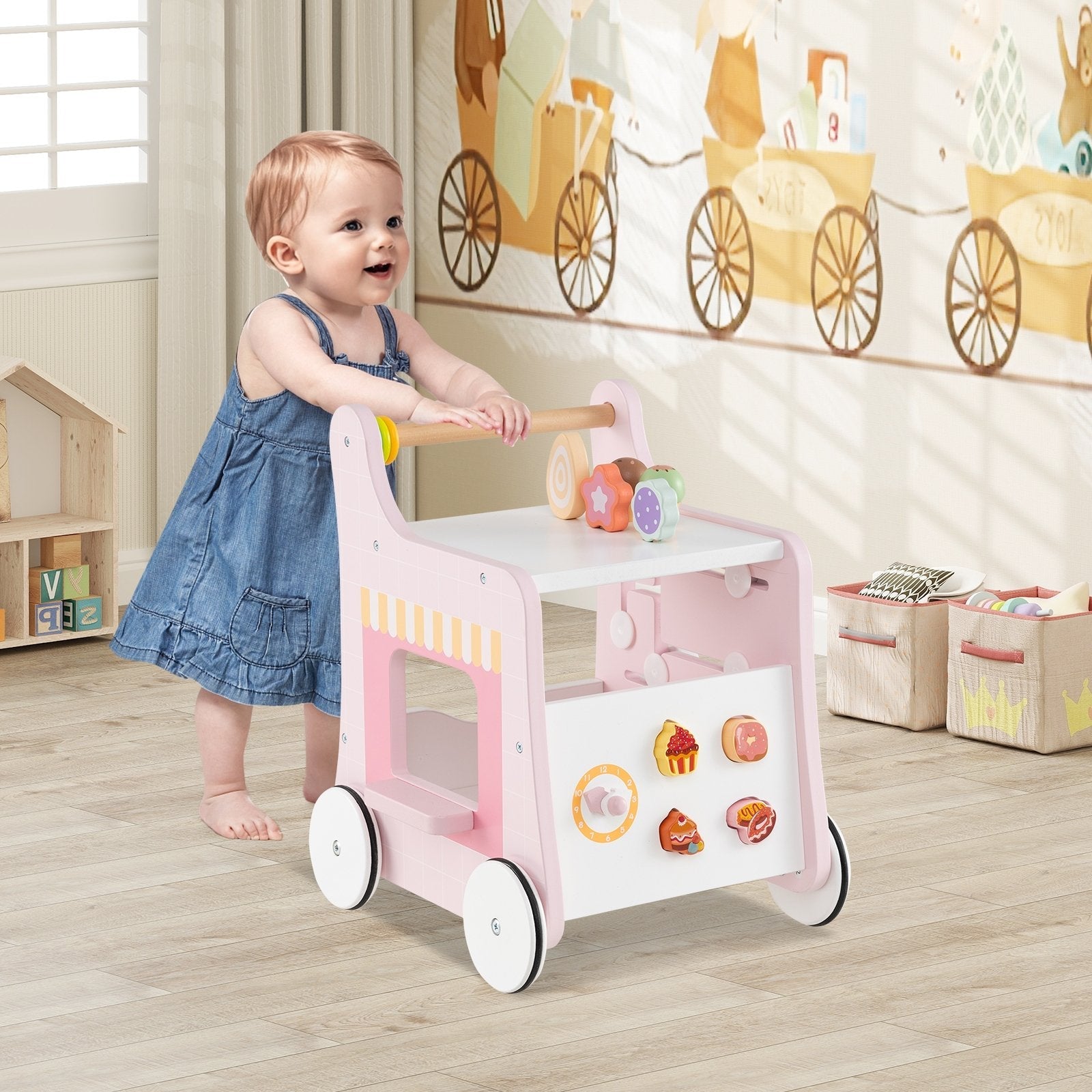 2-in-1 Baby Walker with Storage and Ice Creams for 1+ Years Old-Light Green