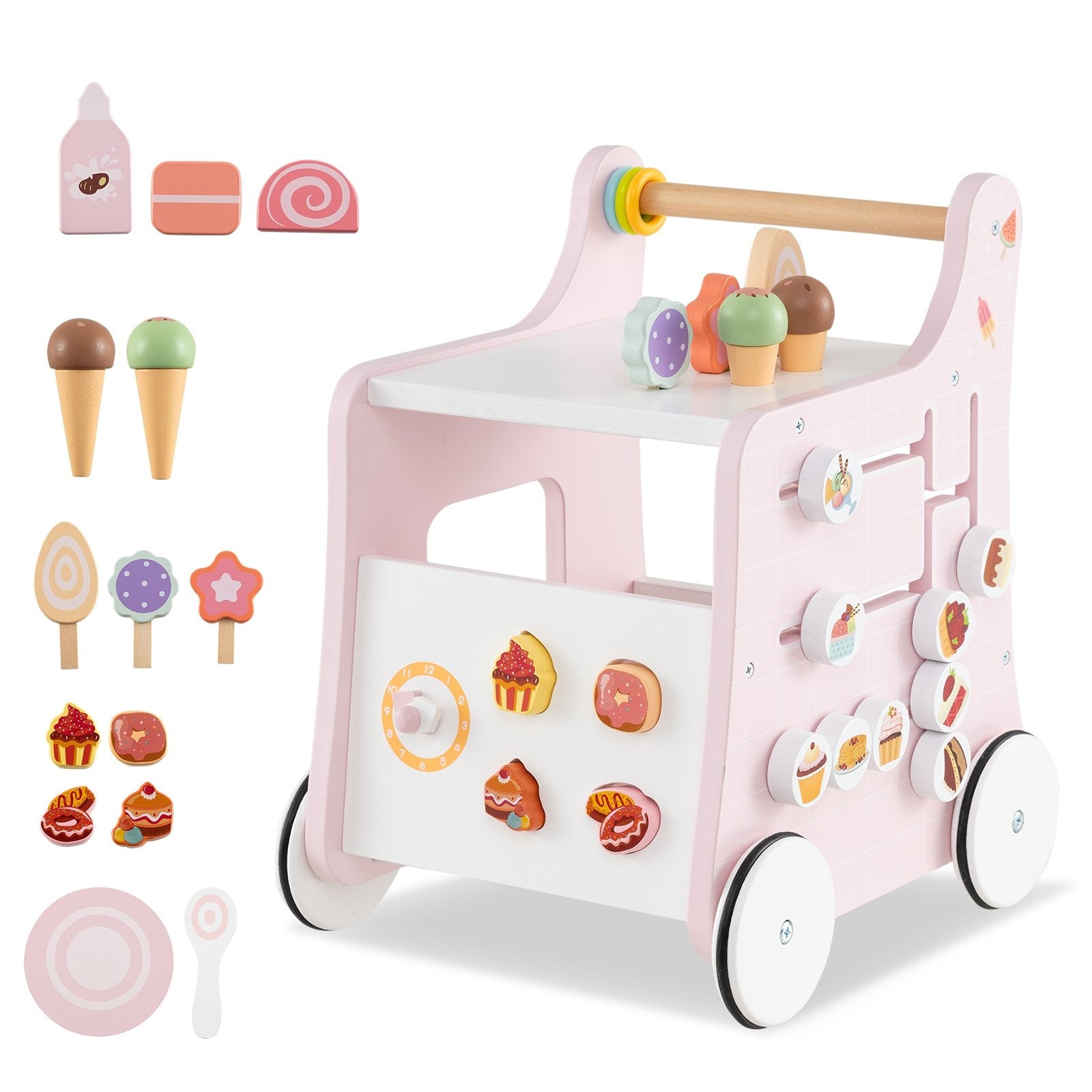 2-in-1 Baby Walker with Storage and Ice Creams for 1+ Years Old-Light Green