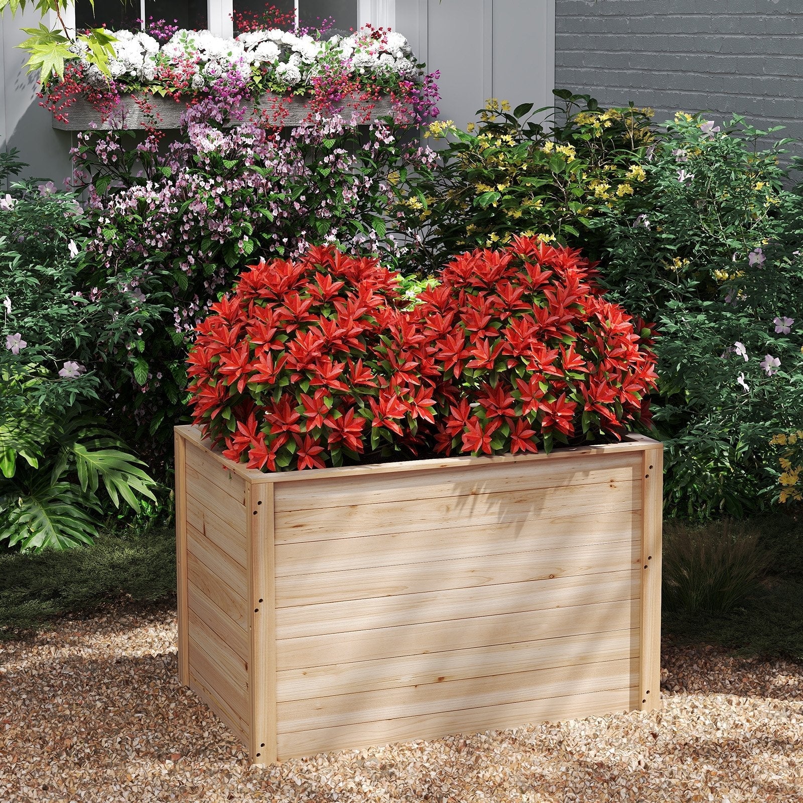 Wooden Raised Garden Bed Elevated Planter Box with Open-Ended Base