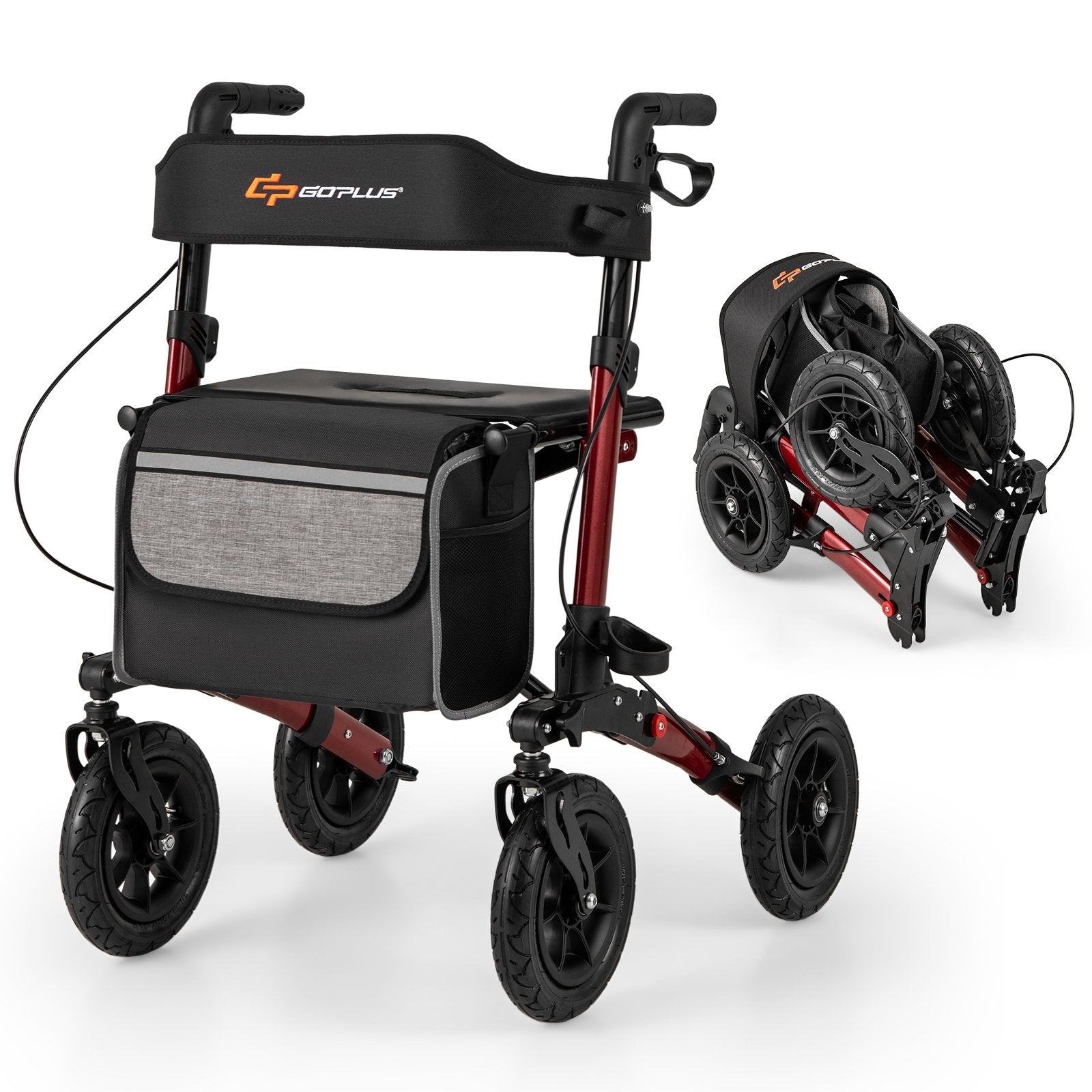 Folding Rollator Walker for Seniors with Seat for All Terrain-Black
