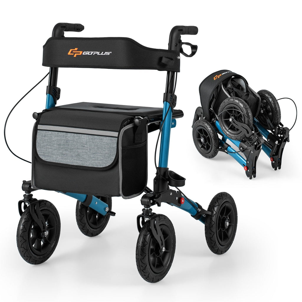 Folding Rollator Walker for Seniors with Seat for All Terrain-Black