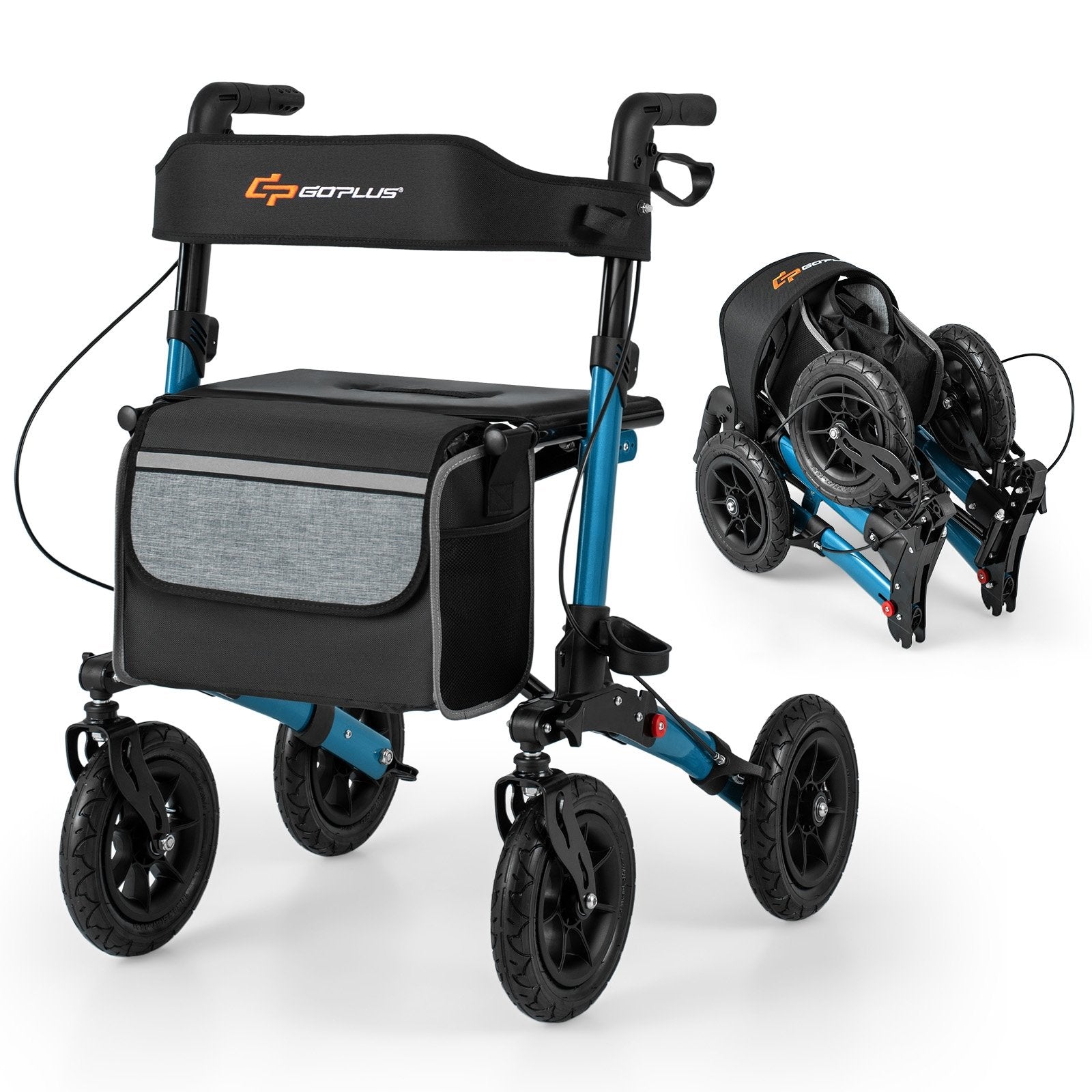 Folding Rollator Walker for Seniors with Seat for All Terrain-Black