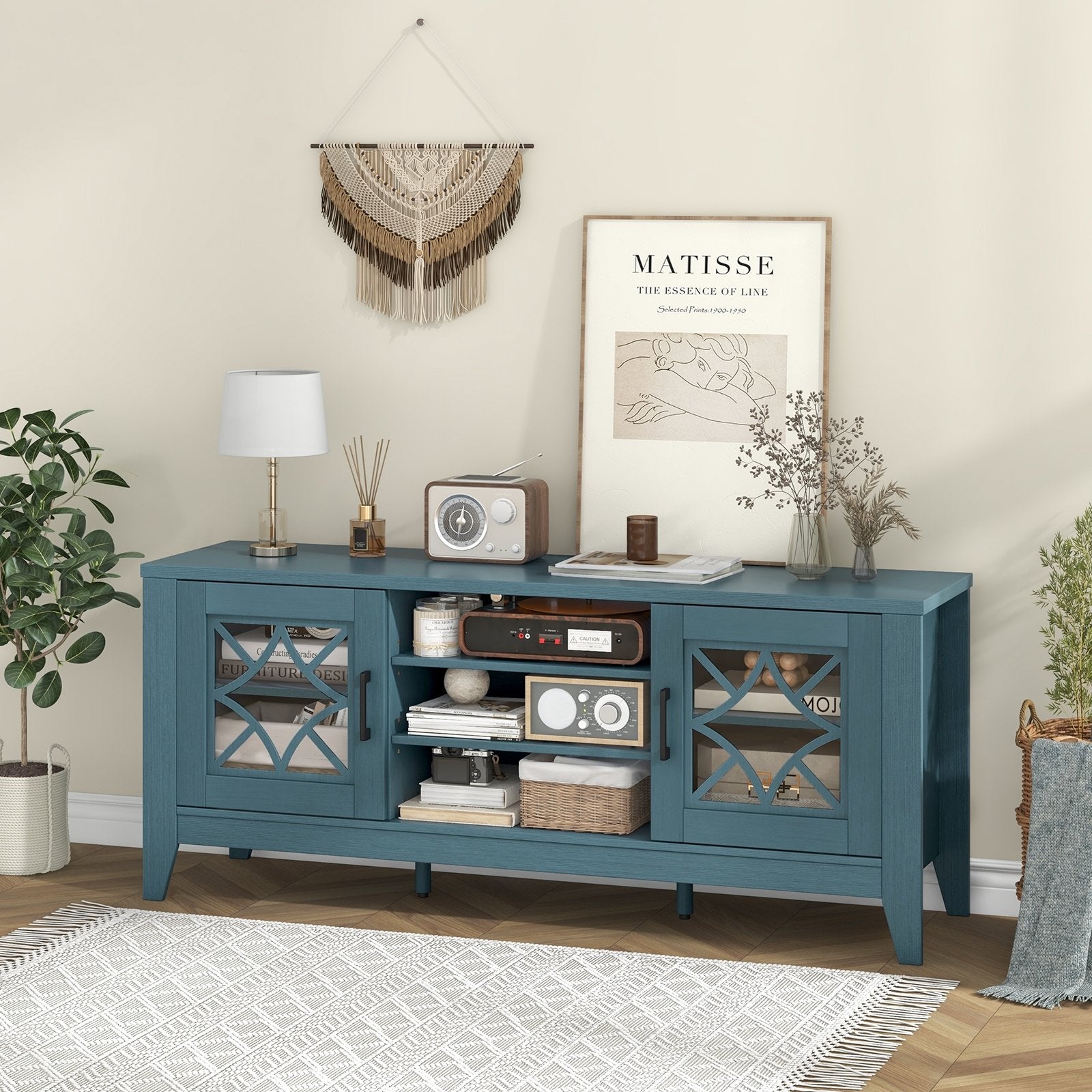 Farmhouse TV Stand for TVs Up to 65 Inches 4 Adjustable Shelves-Black